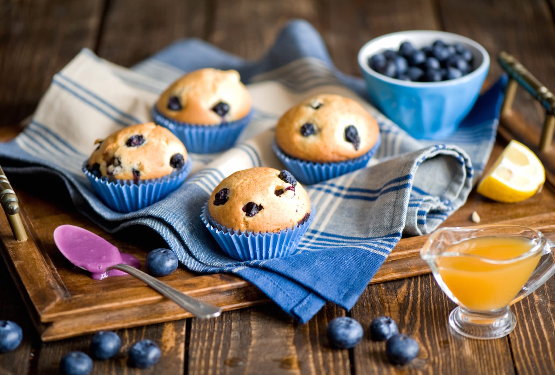 Delicious Sweets of Coffee, Tea, and Blueberry Muffins wallpapers HD quality