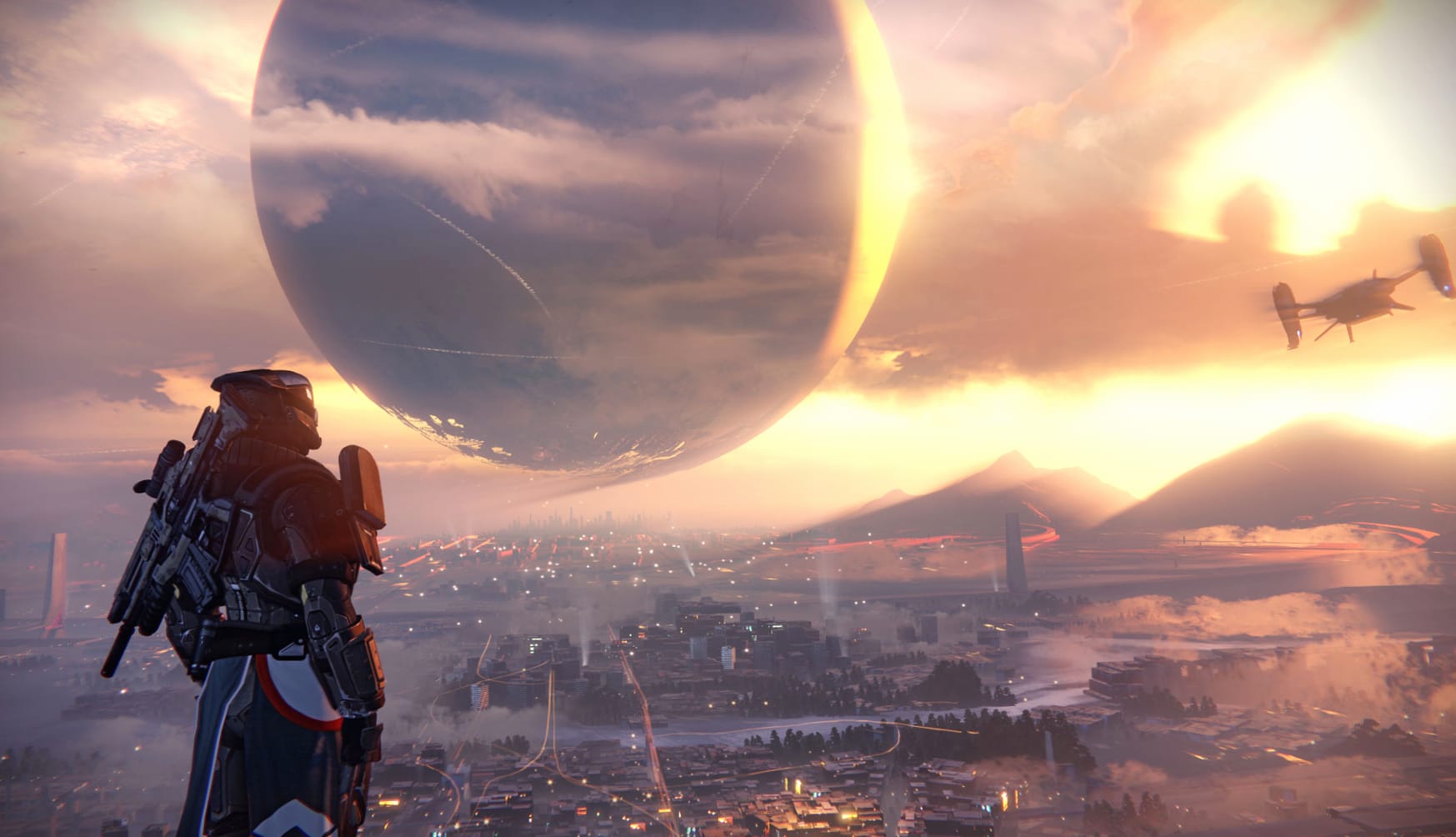 Destiny Sci-Fi City Under Celestial Skies wallpapers HD quality