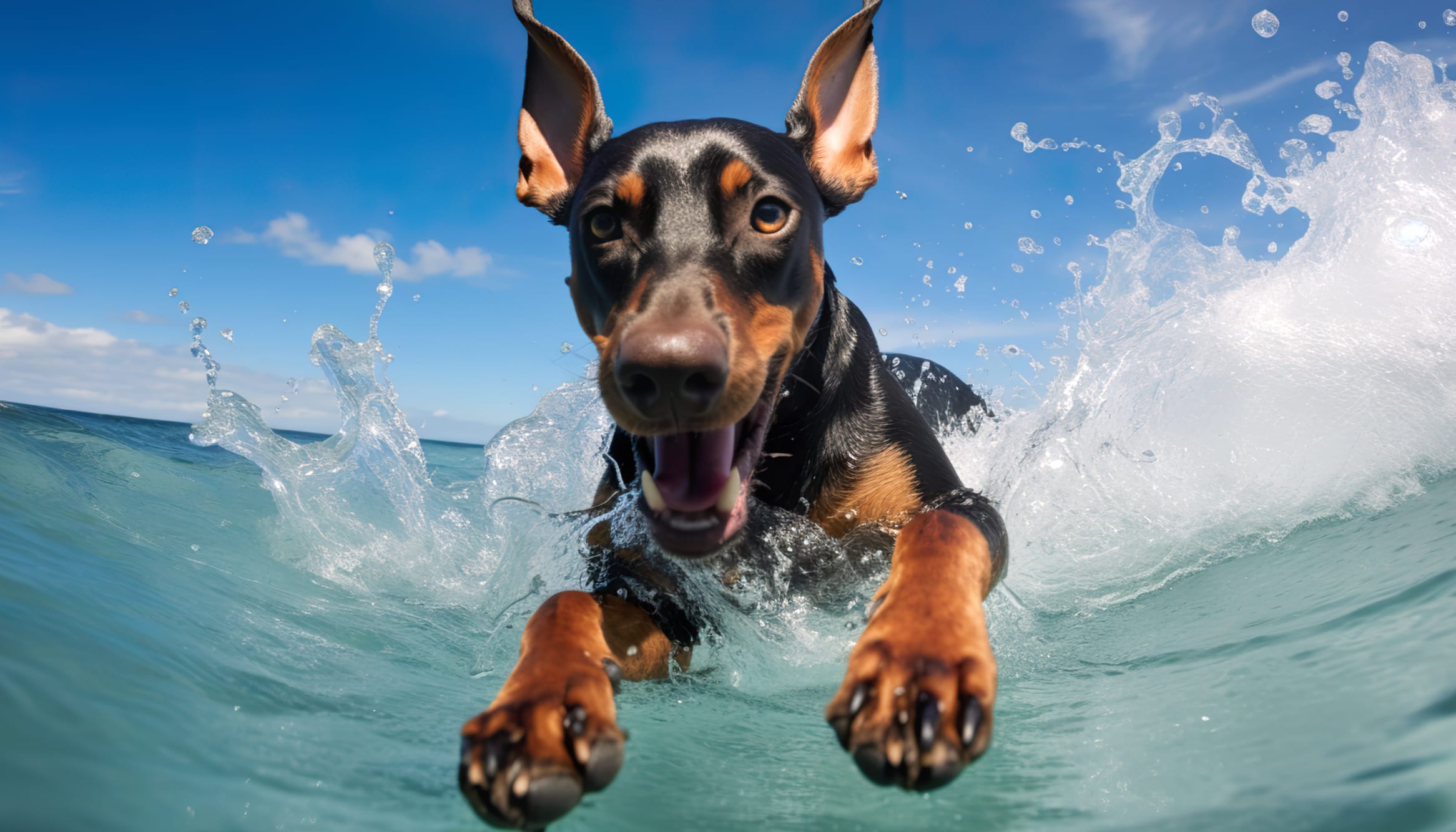 Doberman Pinscher In Water Wallpaper wallpapers HD quality