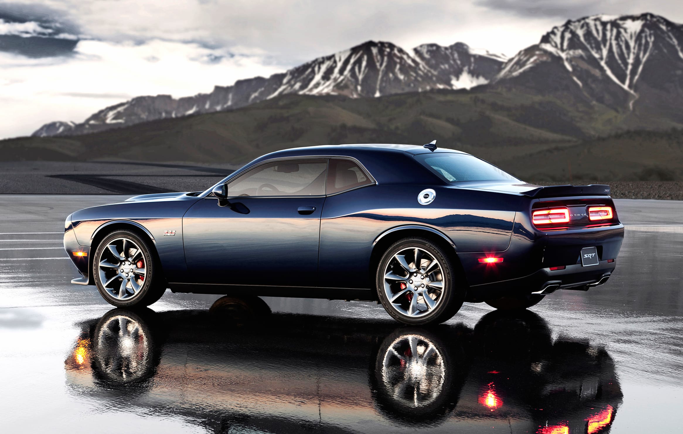 Dodge Challenger SRT Hellcat with Mountain Reflection at 1024 x 1024 iPad size wallpapers HD quality