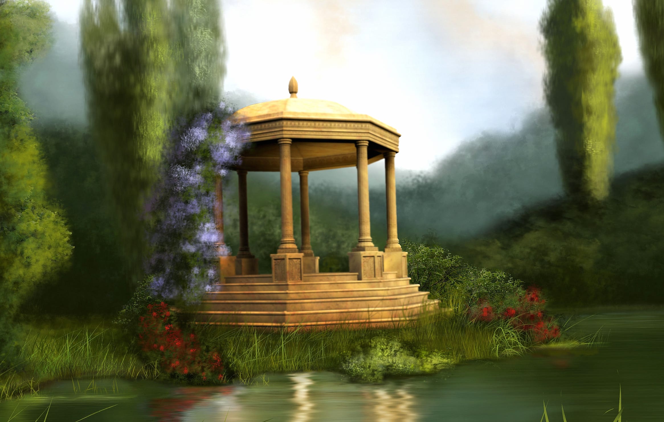 Dreamy Gazebo in a Floral Park - wallpapers HD quality