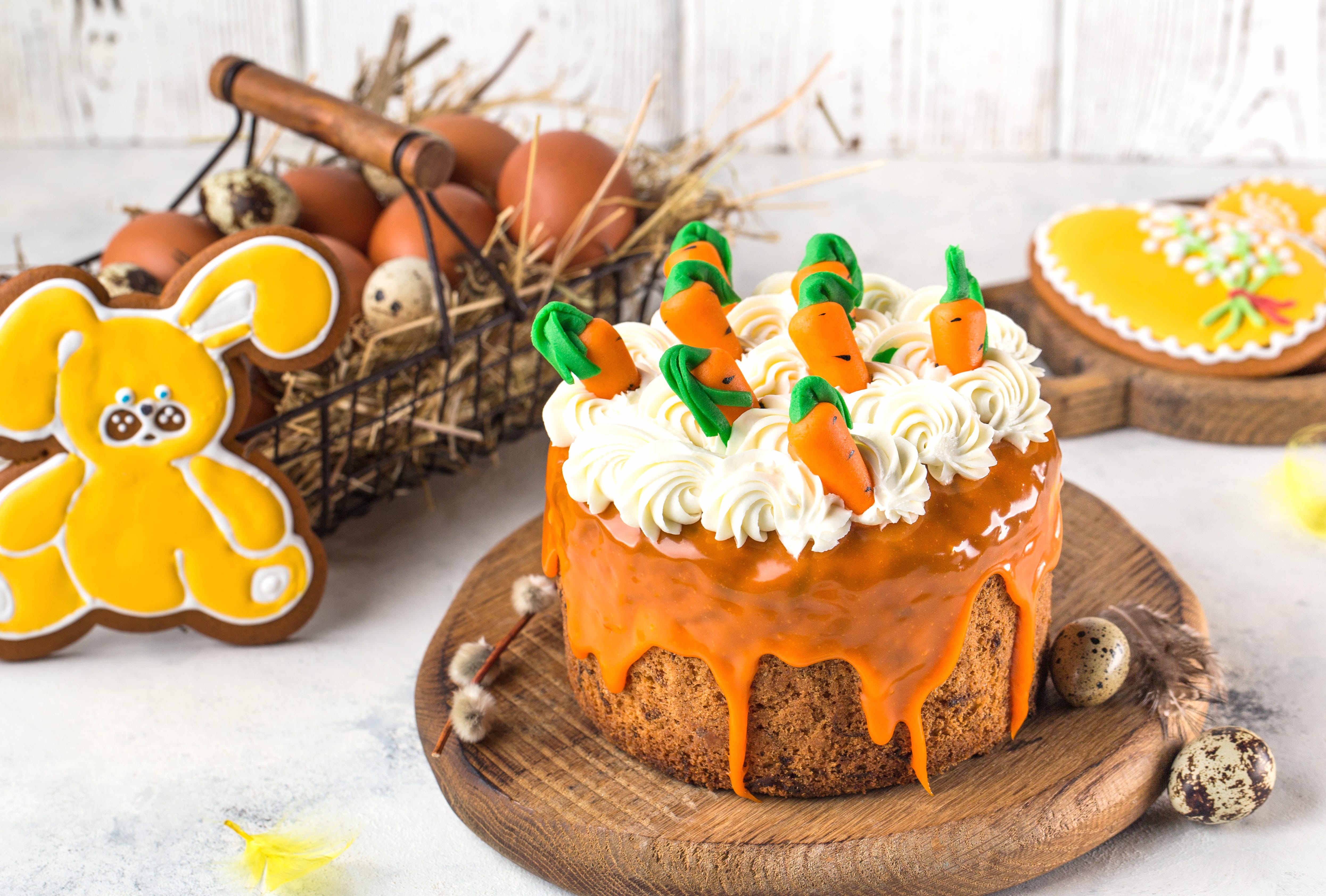 Egg Bunny Carrot Dessert Still Life Pastry Food Cake wallpapers HD quality