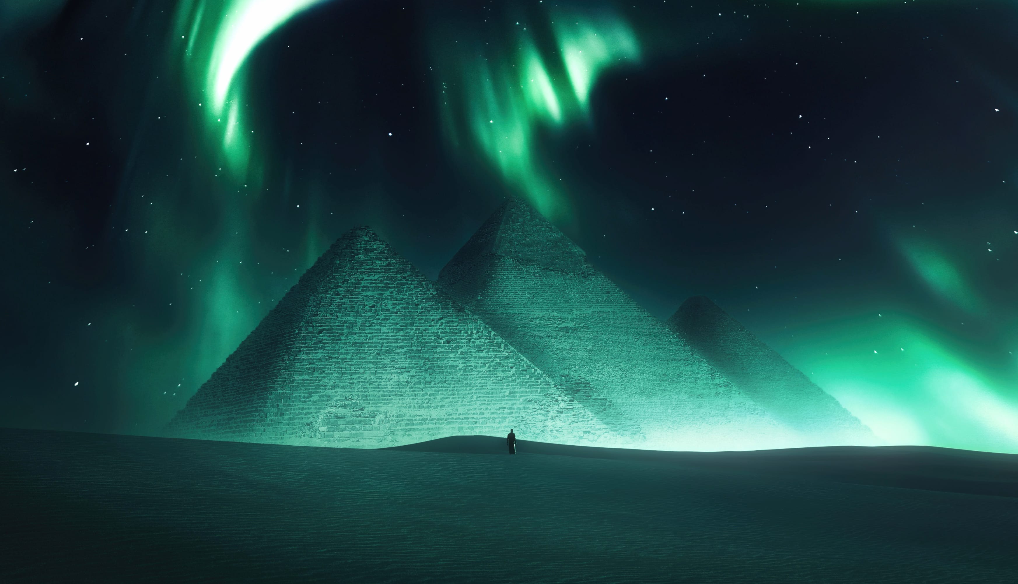 Egyptian Pyramids Aurora sky at 1680 x 945 HD size wallpapers HD quality