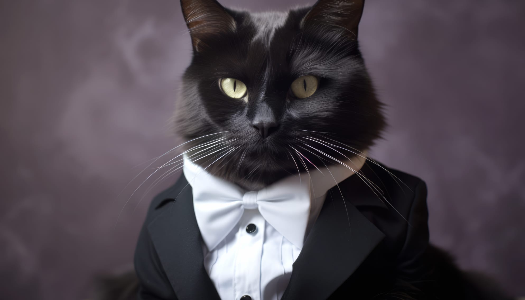 Elegant Black Cat in Tuxedo at 1600 x 1200 size wallpapers HD quality