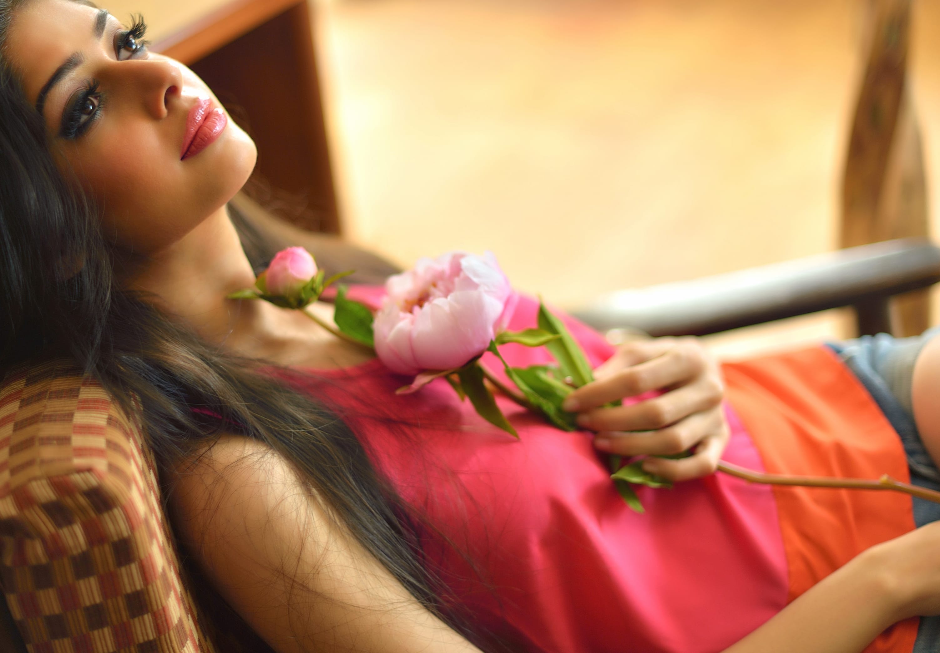 Elegant Indian Brunette with Flower - at 1334 x 750 iPhone 7 size wallpapers HD quality