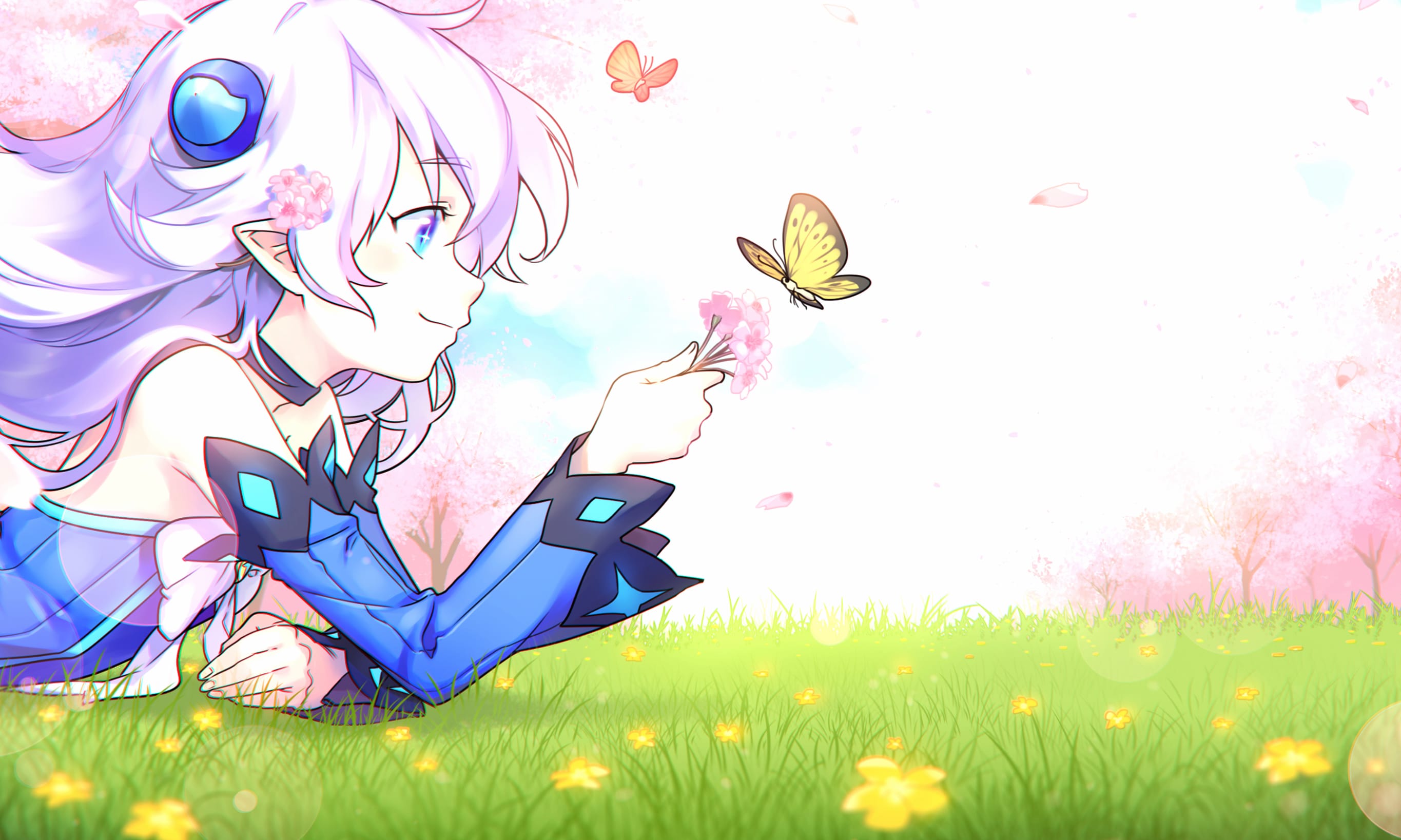 Elsword Lu with Butterflies and Cherry Blossoms wallpapers HD quality