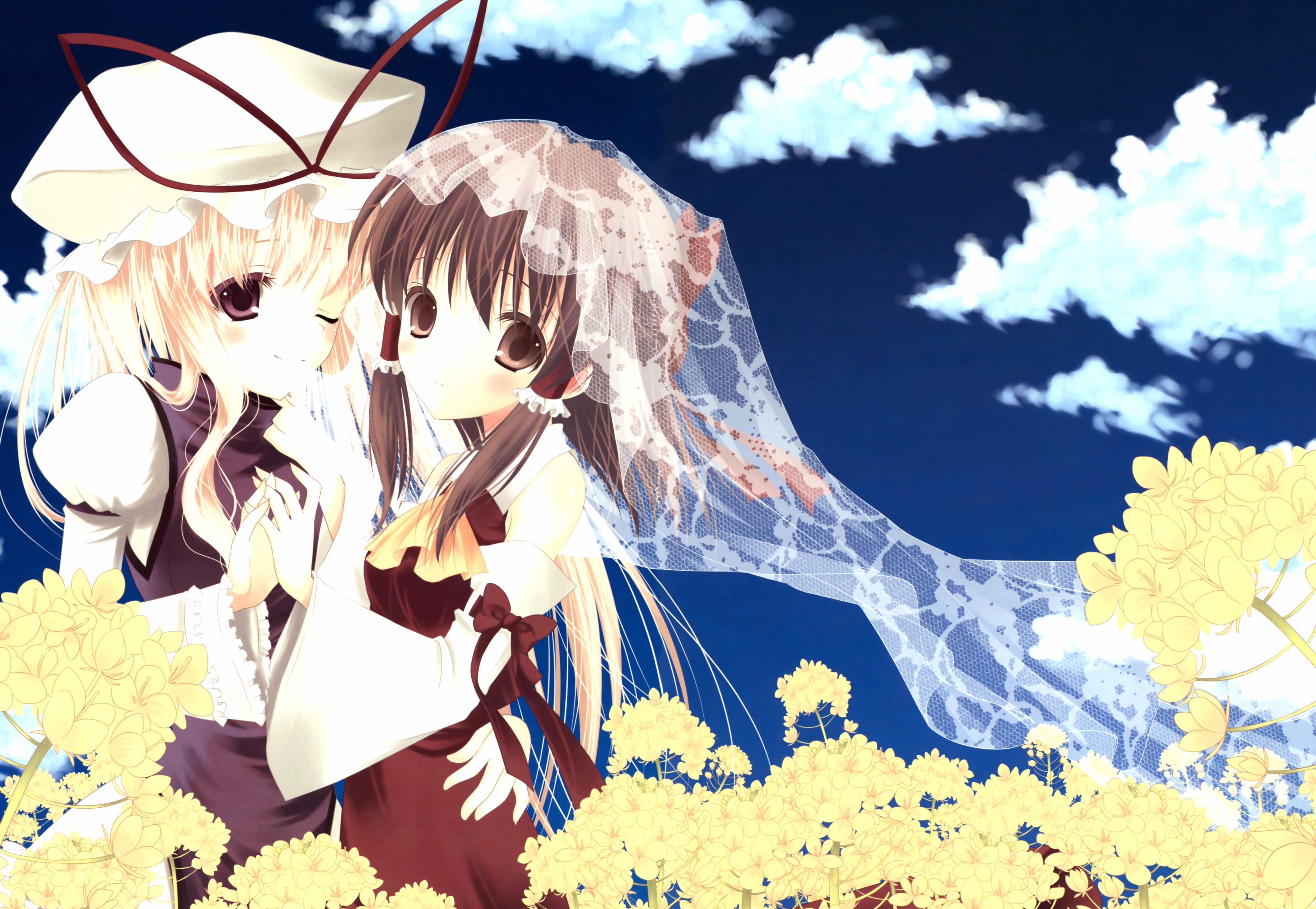 Embrace of Blossoms Reimu & Yukari in wallpapers HD quality