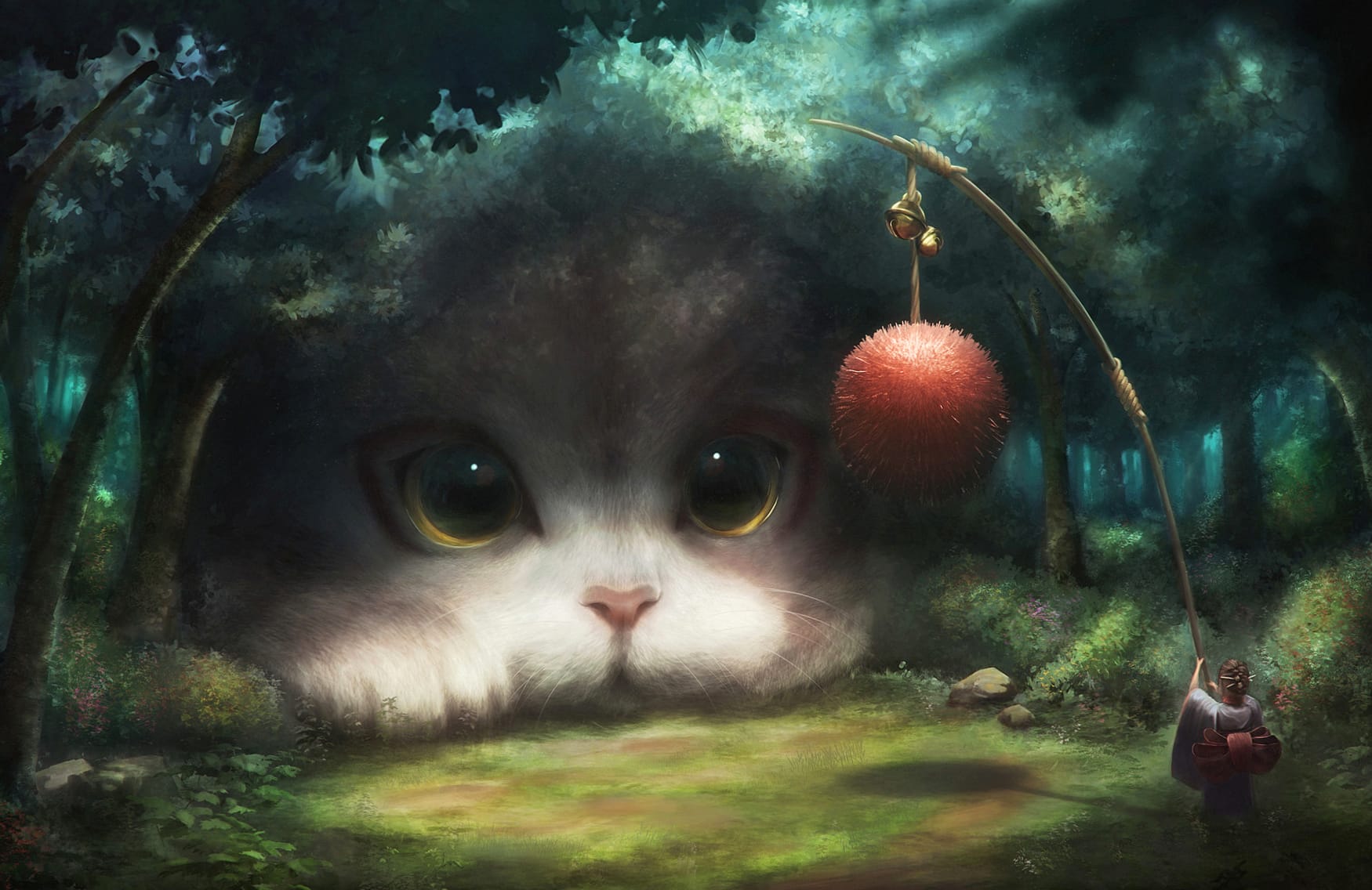 Enchanted Cat Forest - at 1024 x 1024 iPad size wallpapers HD quality