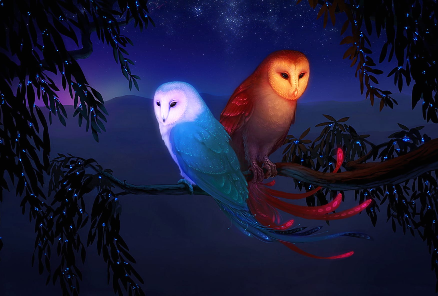 Enchanted Owls at 640 x 1136 iPhone 5 size wallpapers HD quality