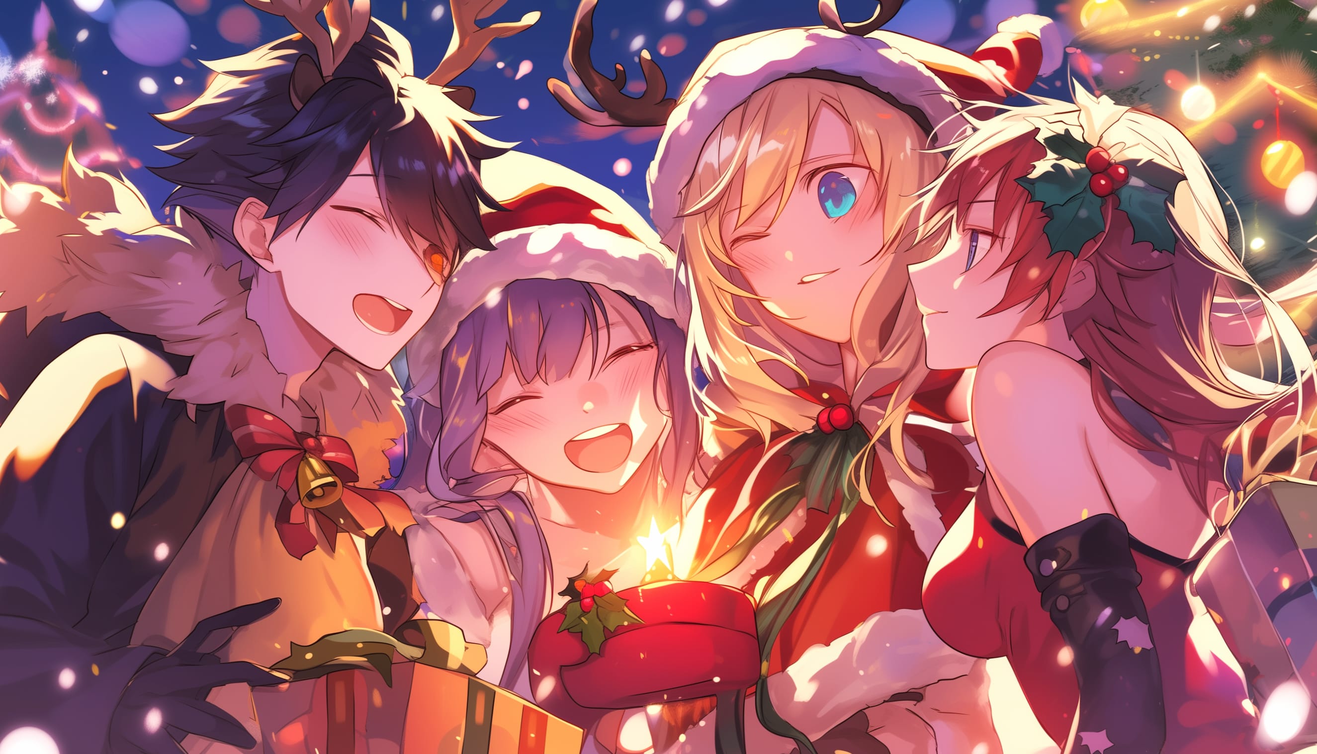 Enchanting Anime Christmas Celebration at 1366 x 768 HD size wallpapers HD quality