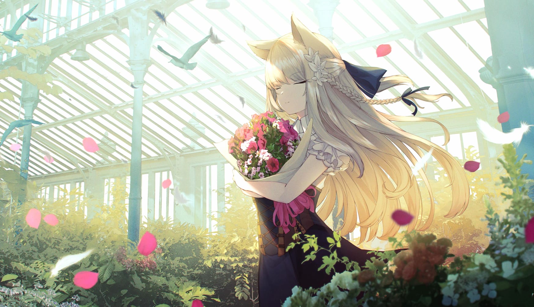 Enchanting Anime Girl in Greenhouse - at 1600 x 1200 size wallpapers HD quality