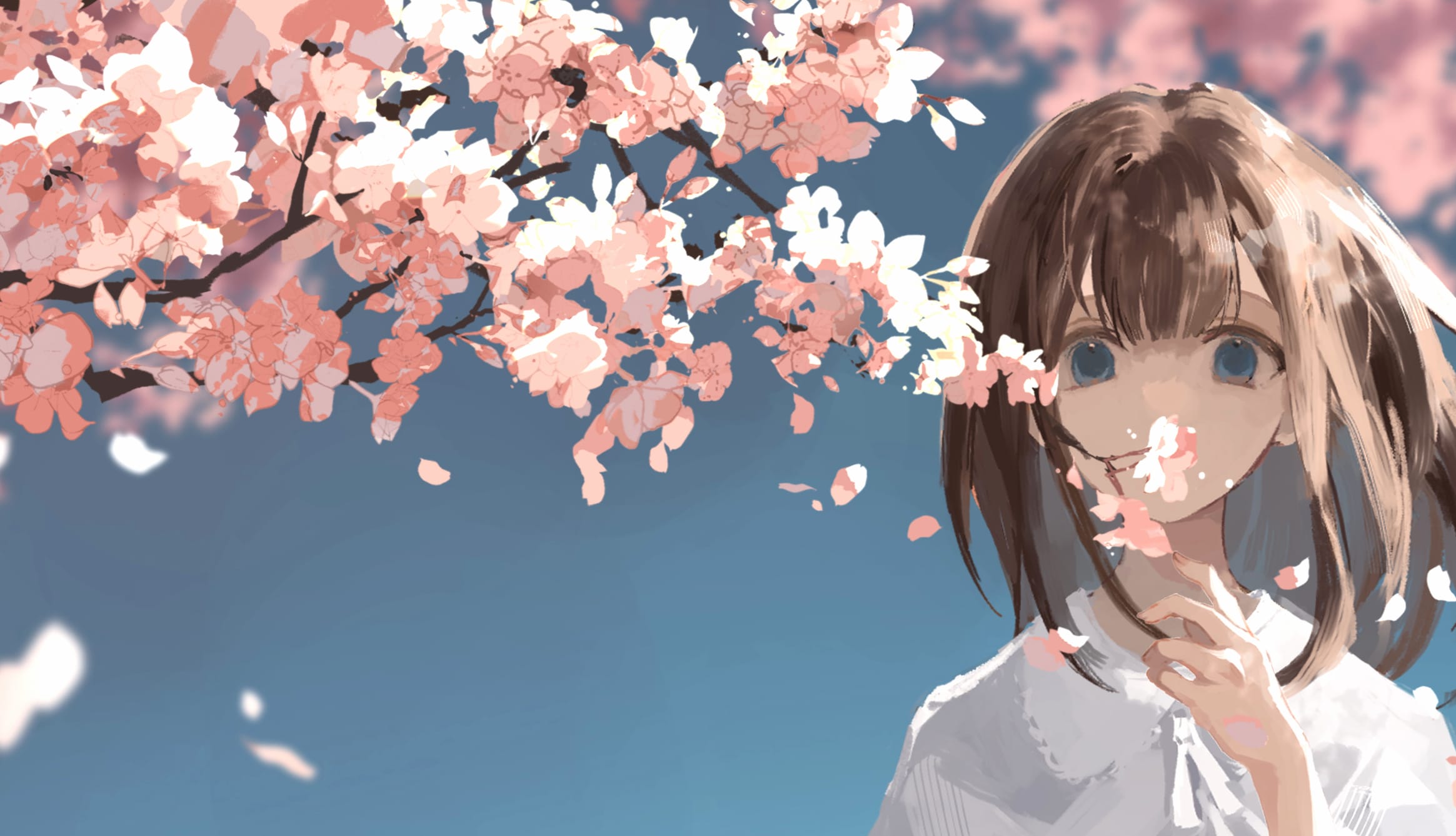 Enchanting Anime Girl with Cherry Blossoms - HD Painting Wallpaper wallpapers HD quality