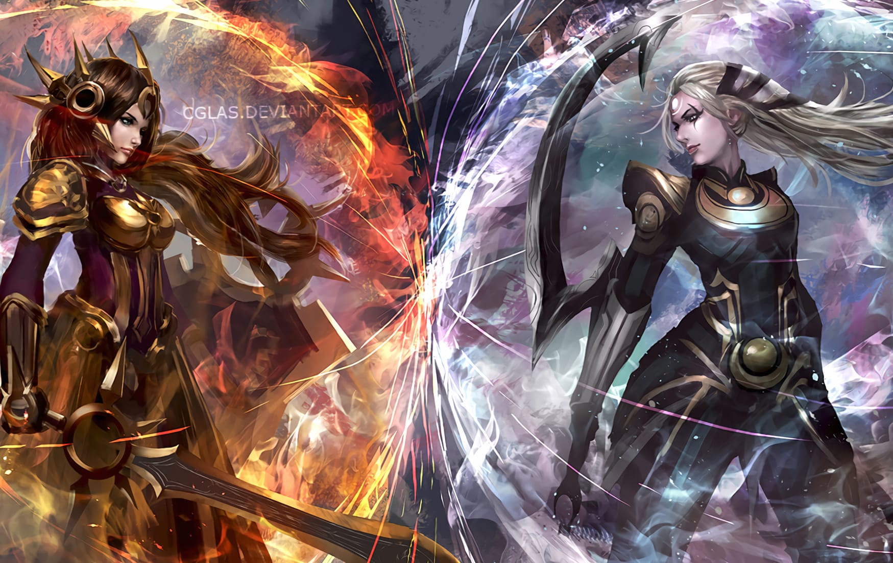 Epic Battle Leona vs Diana at 640 x 960 iPhone 4 size wallpapers HD quality