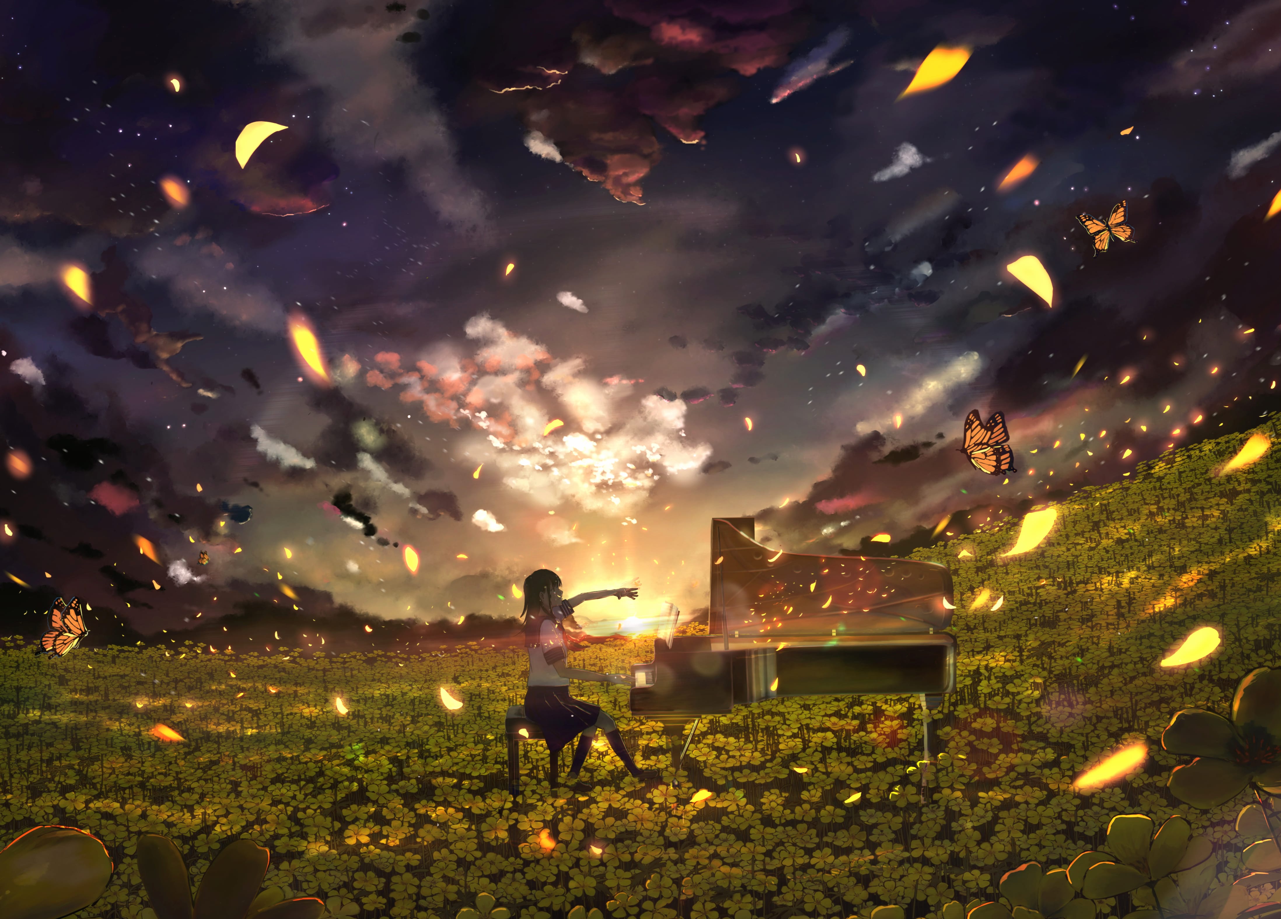 Evening Melody Schoolgirl at Sunset - HD Anime Wallpaper at 2560 x 1440 HD size wallpapers HD quality