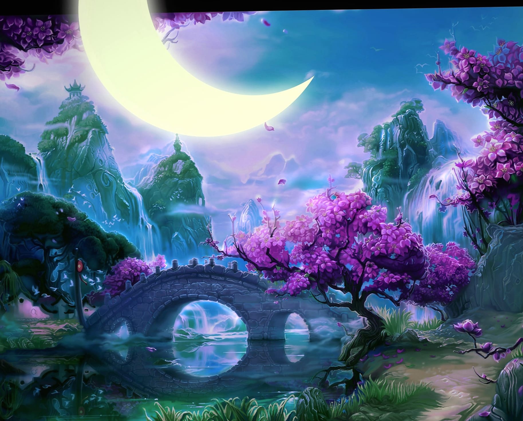 Fantasy Crescent Moon Landscape at 2048 x 2048 iPad size wallpapers HD quality