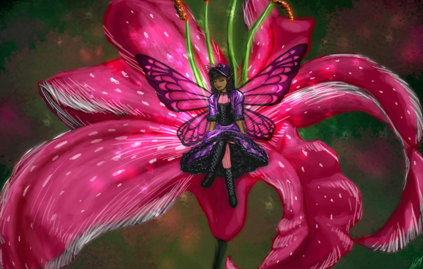 Fantasy Fairy on Flower - at 2048 x 2048 iPad size wallpapers HD quality