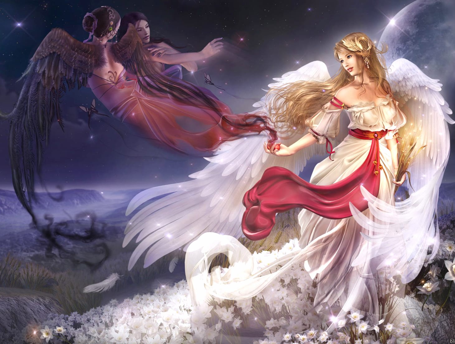 Fantasy Flower Angel at 320 x 480 iPhone size wallpapers HD quality