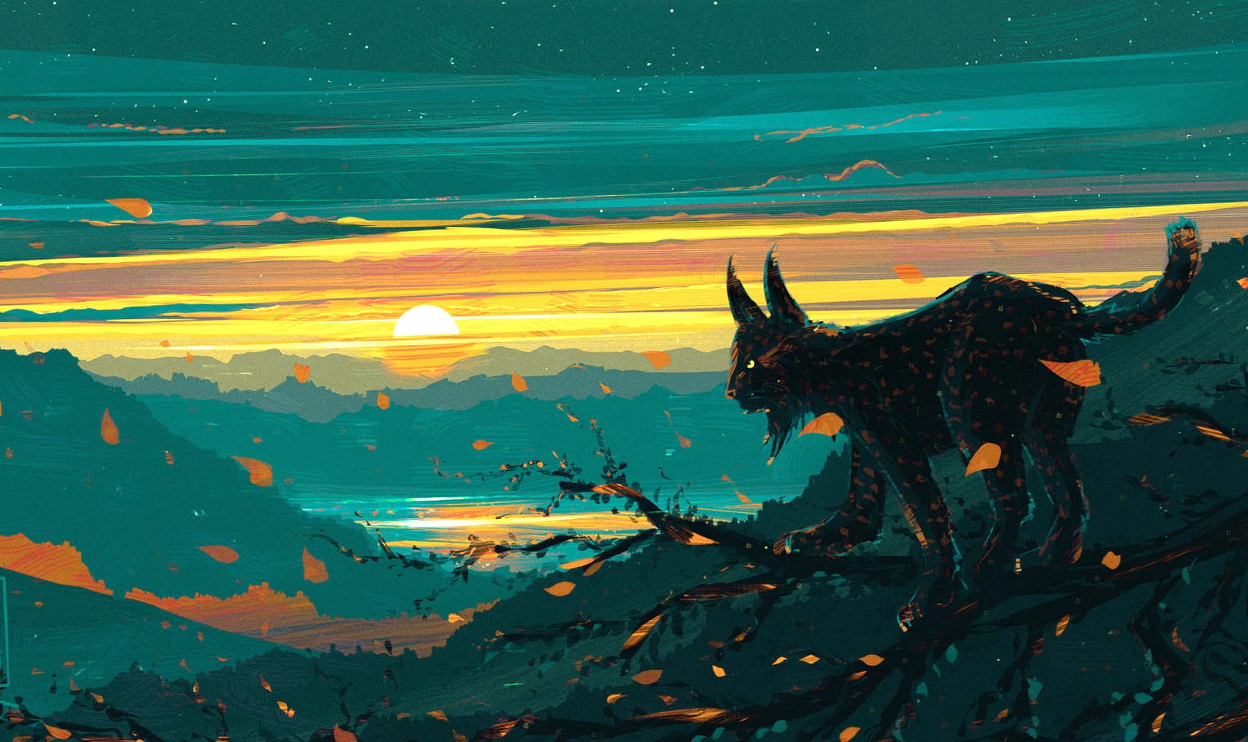 Fantasy Lynx at Sunset - at 1600 x 1200 size wallpapers HD quality