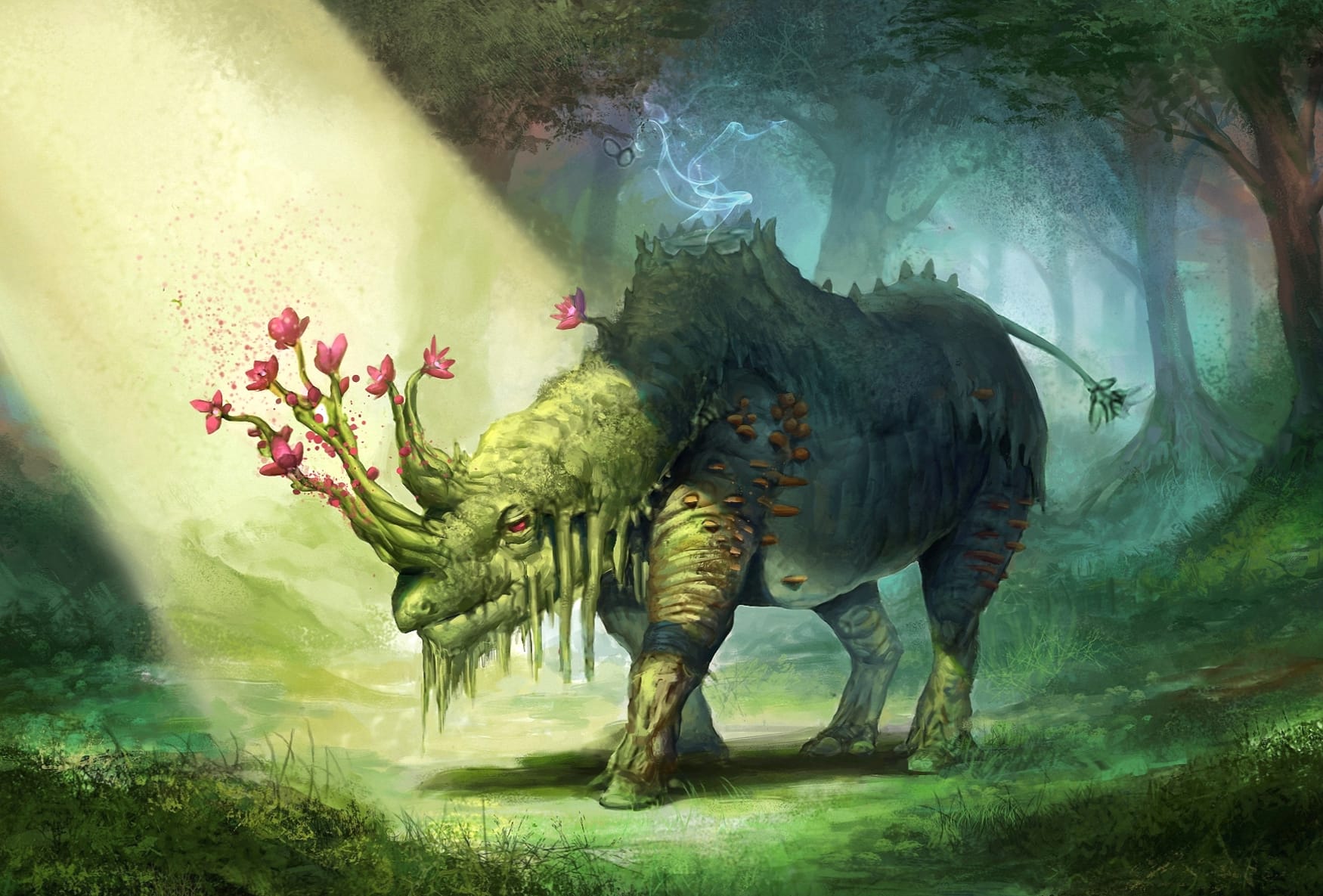 Fantasy Rhino with Blooming Antlers - at 1600 x 1200 size wallpapers HD quality