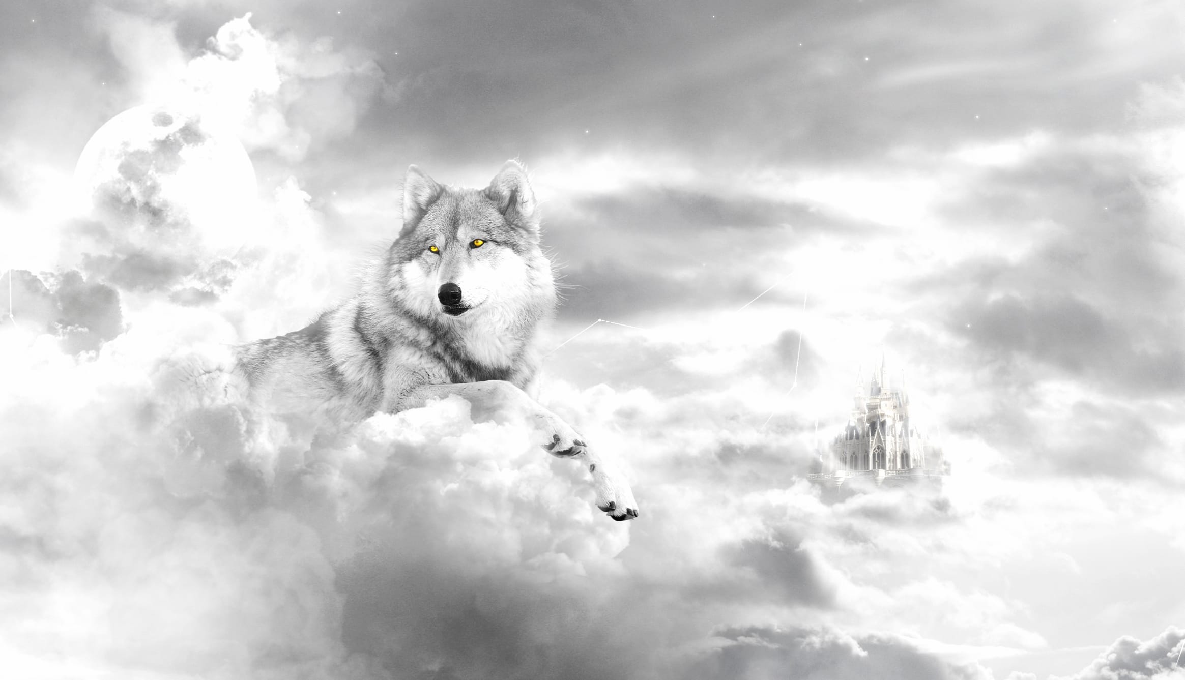 Fantasy Wolf Castle Moon wallpapers HD quality