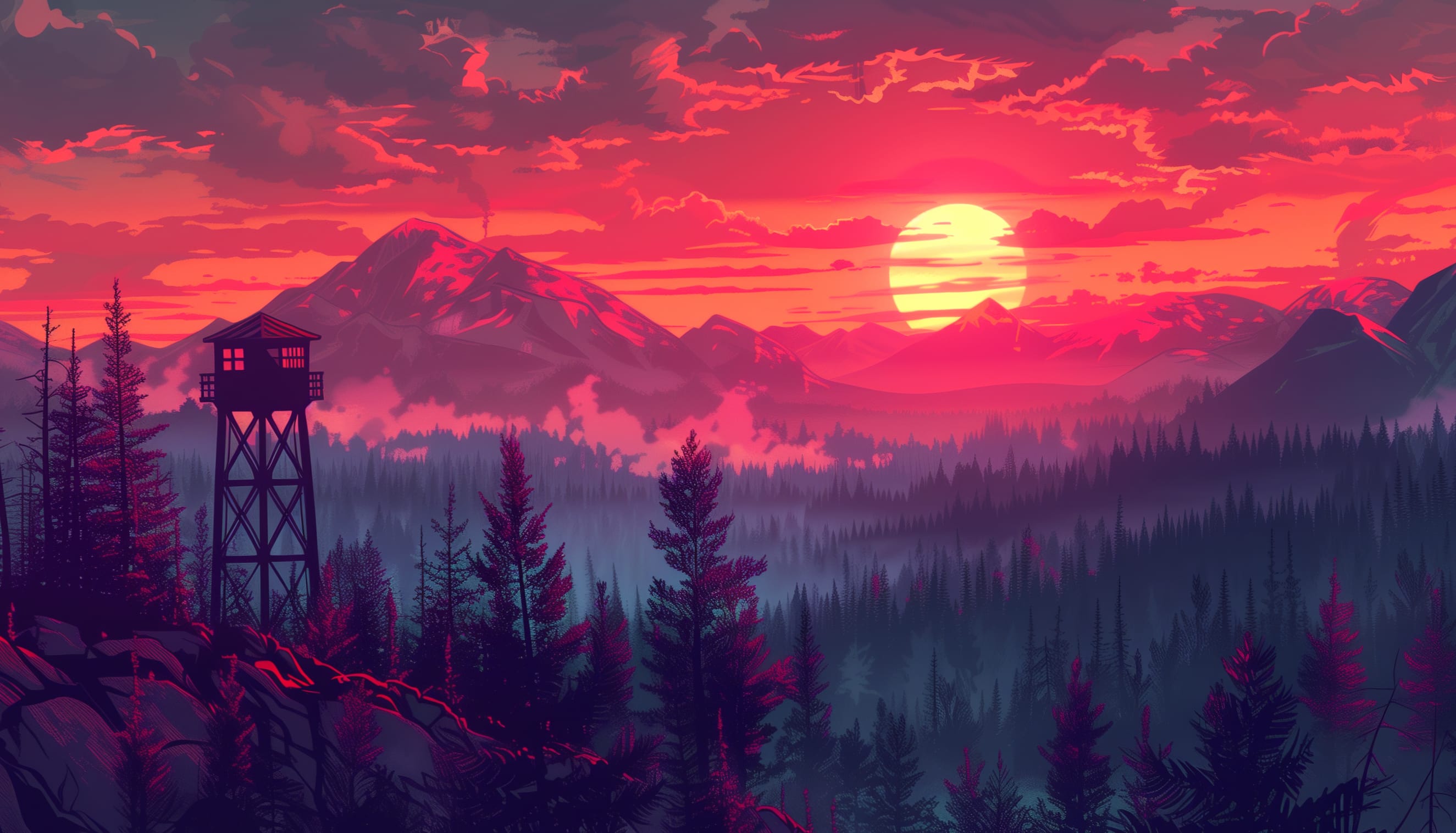 Firewatch Sunset Nature Mountain at 2560 x 1440 HD size wallpapers HD quality