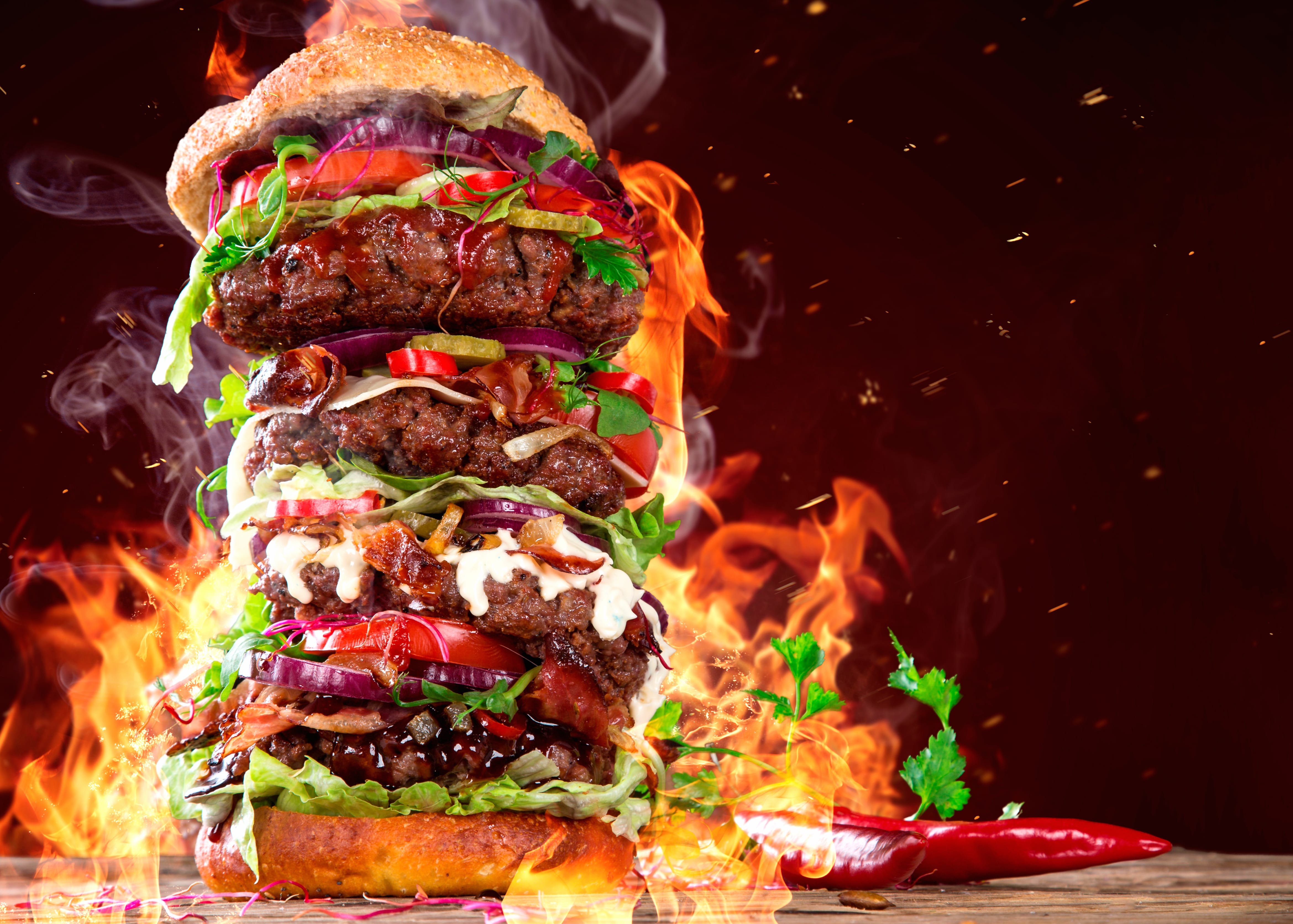 Flaming Gourmet Burger - wallpapers HD quality