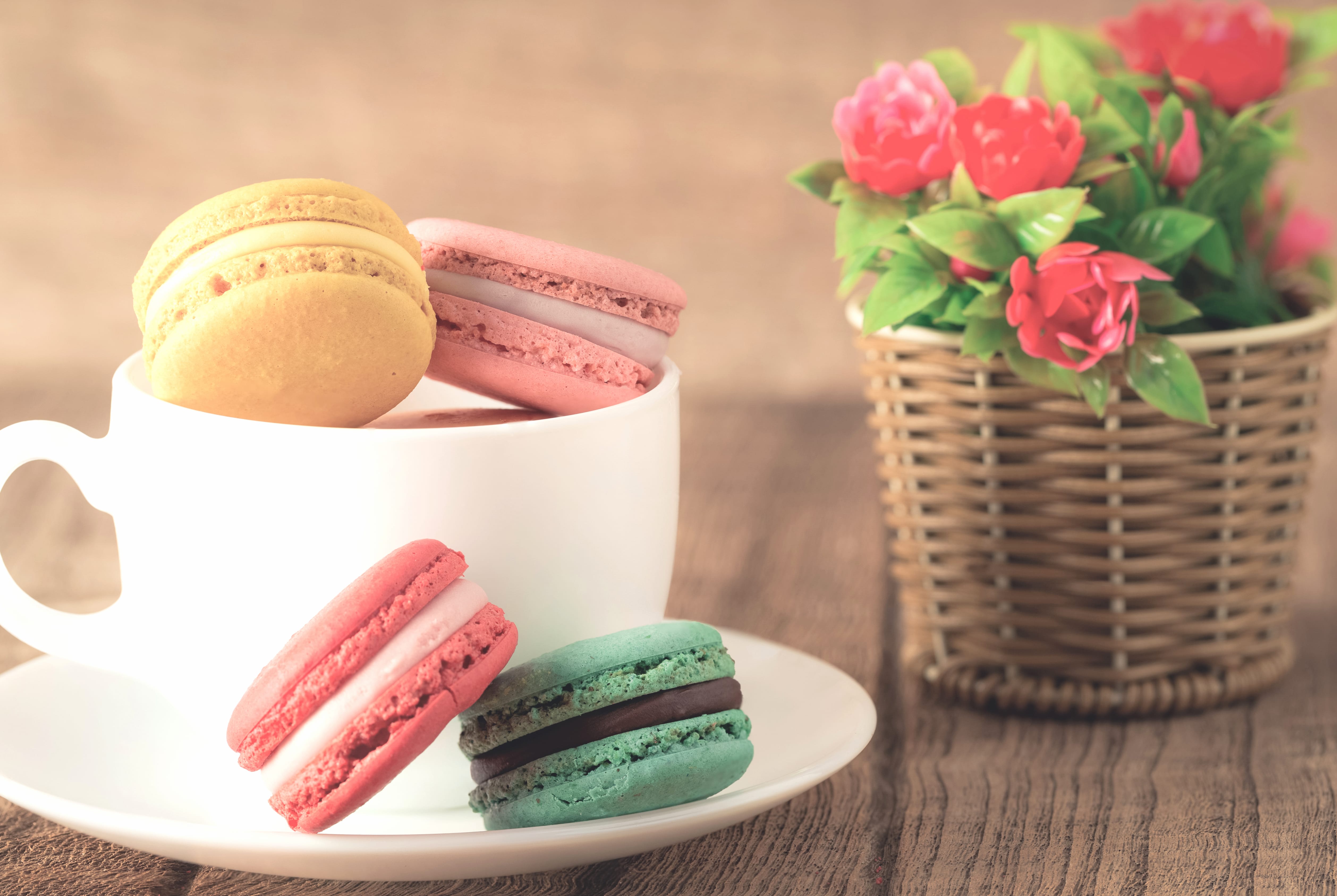 Flower Basket Sweets Food Macaron at 1024 x 1024 iPad size wallpapers HD quality