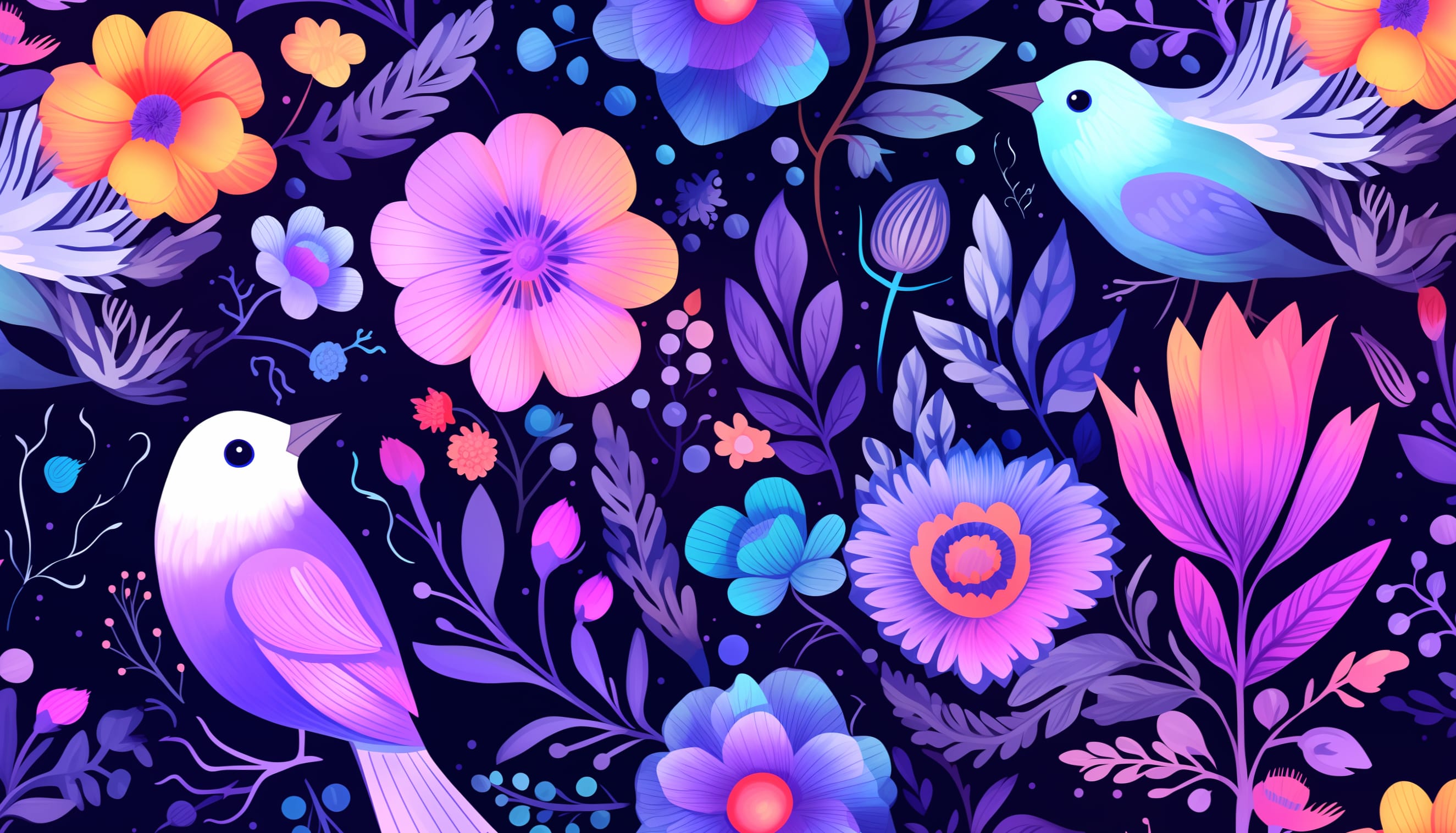 Flower Bird Pattern Cute Colorful wallpapers HD quality