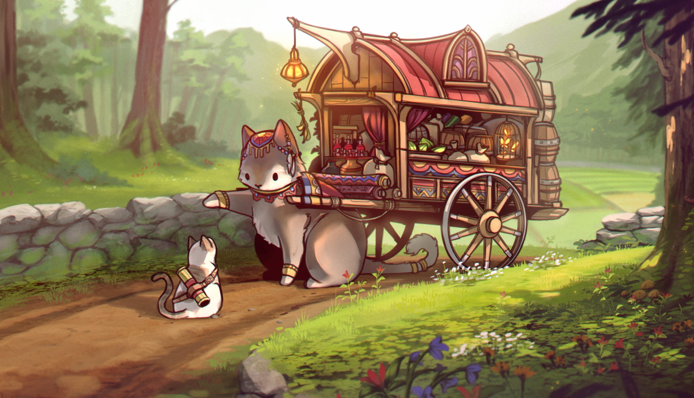 Flower Greenery Path Wagon Cat Anime wallpapers HD quality