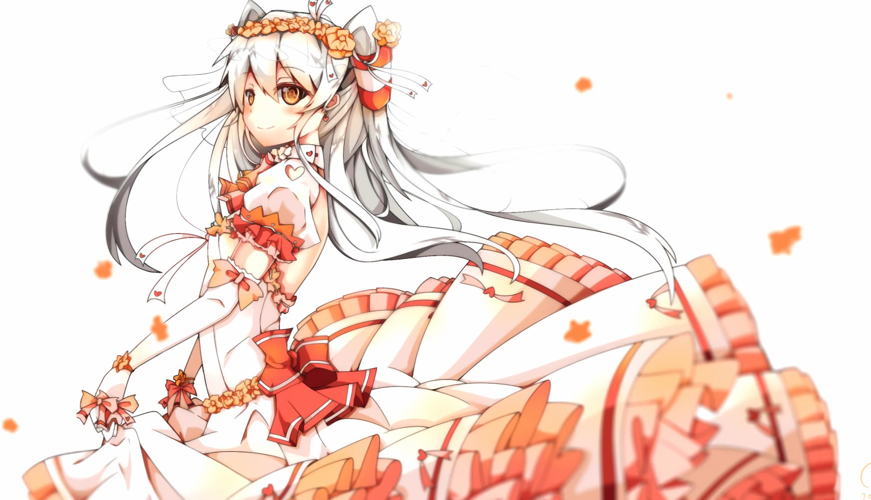 Flower Headdress Blush Smile Bow (Clothing) Dress Brown Eyes White Hair Long Hair Amatsukaze (Kancolle) Anime Kantai Collection wallpapers HD quality