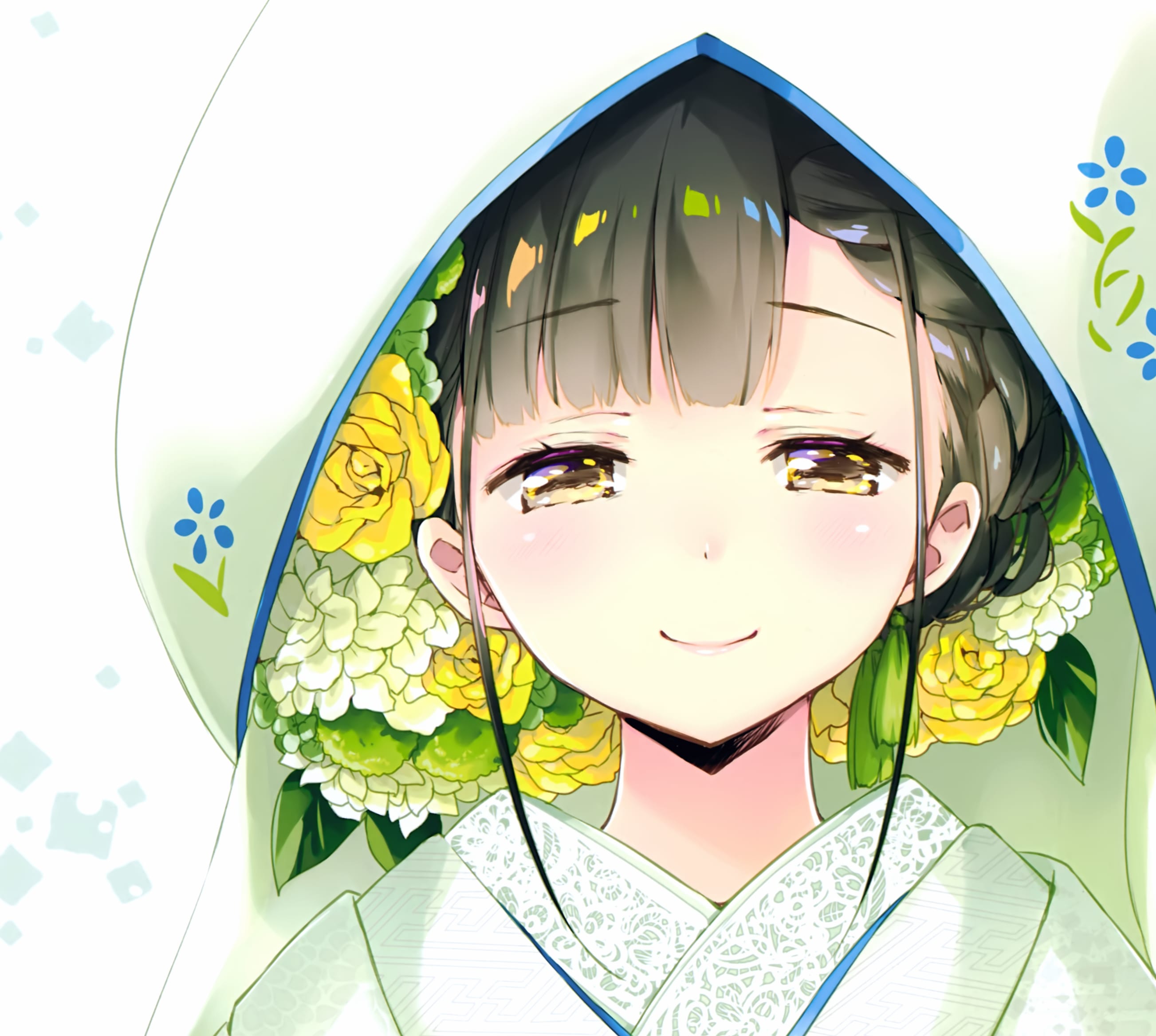 Flower Kimono Anime at 320 x 480 iPhone size wallpapers HD quality