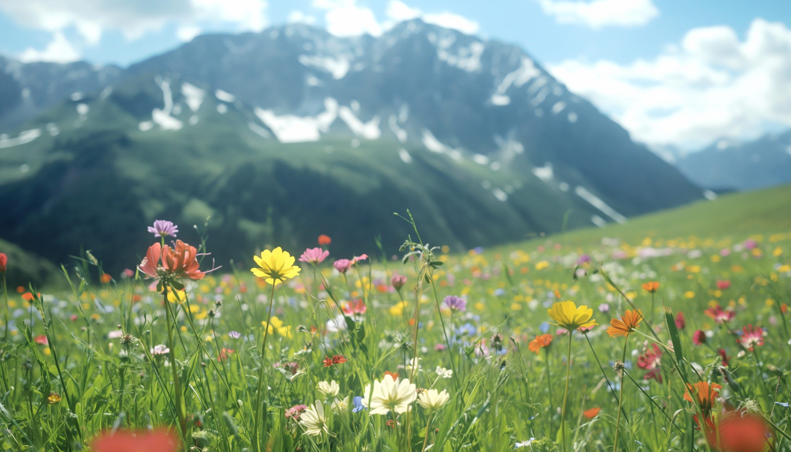 Flower Meadow Alps at 2048 x 2048 iPad size wallpapers HD quality