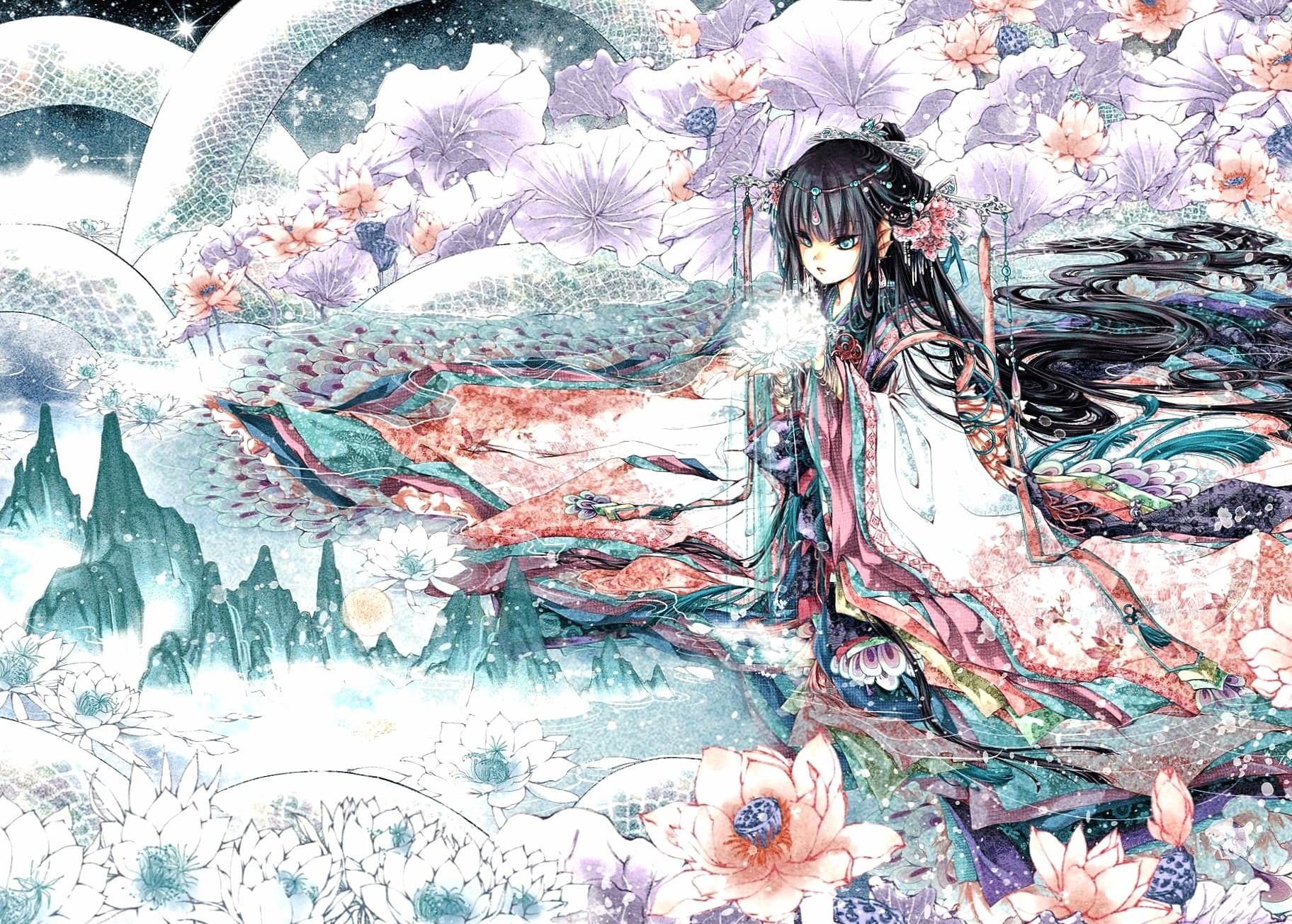 Flower Princess Anime Girl at 1600 x 900 HD size wallpapers HD quality