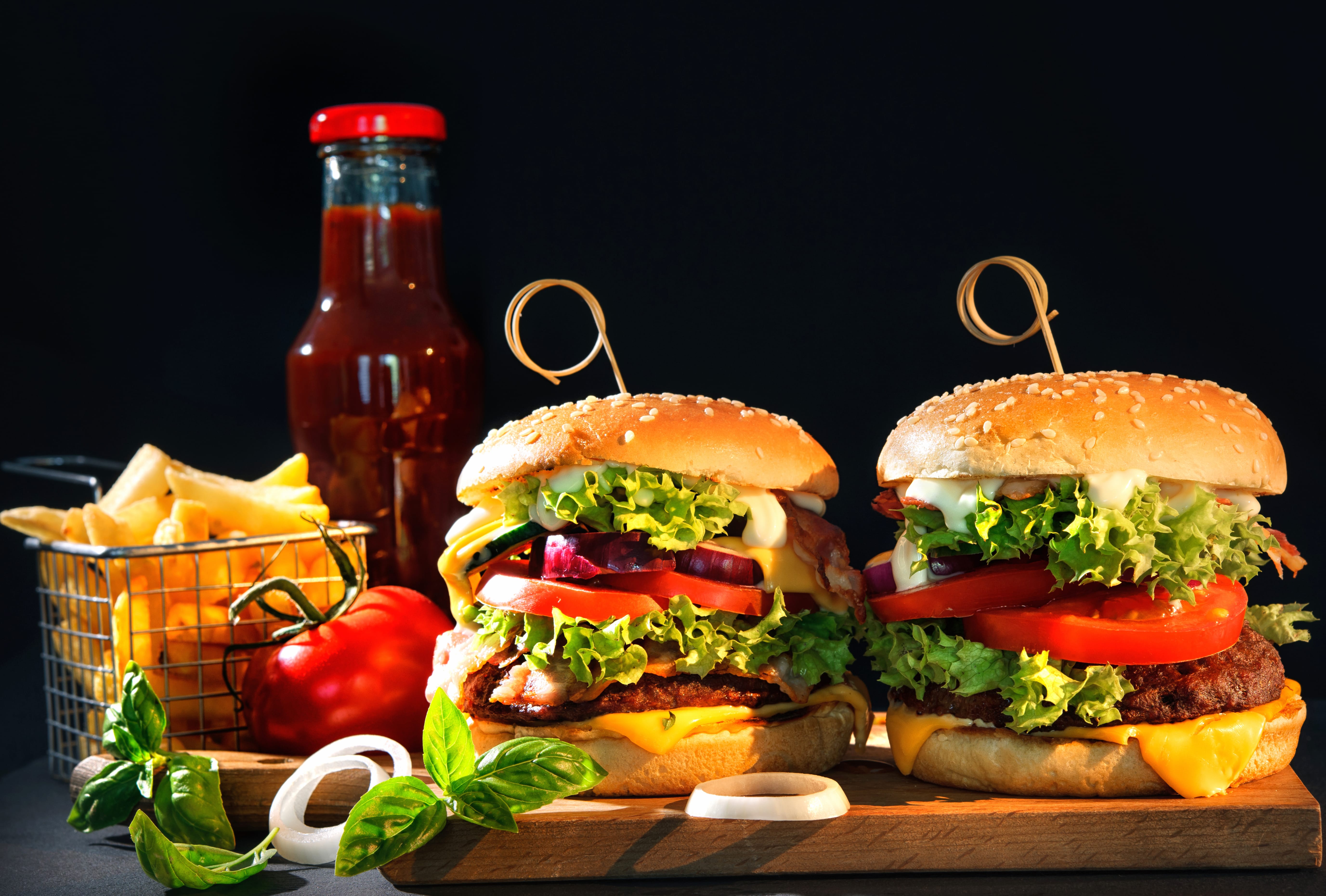 French Fries Still Life Food Burger at 320 x 480 iPhone size wallpapers HD quality