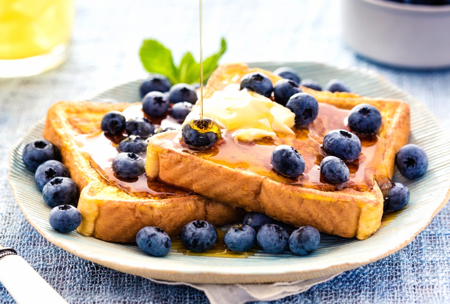 French Toast Syrup Butter Blueberry Food Breakfast wallpapers HD quality