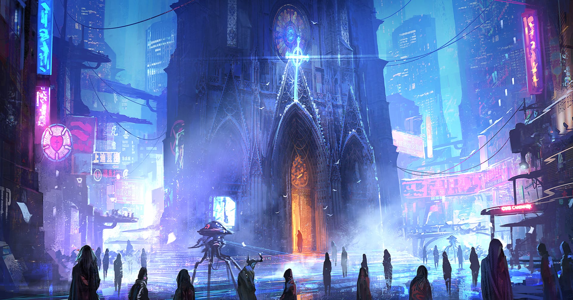 Futuristic Cyberpunk Cathedral - wallpapers HD quality