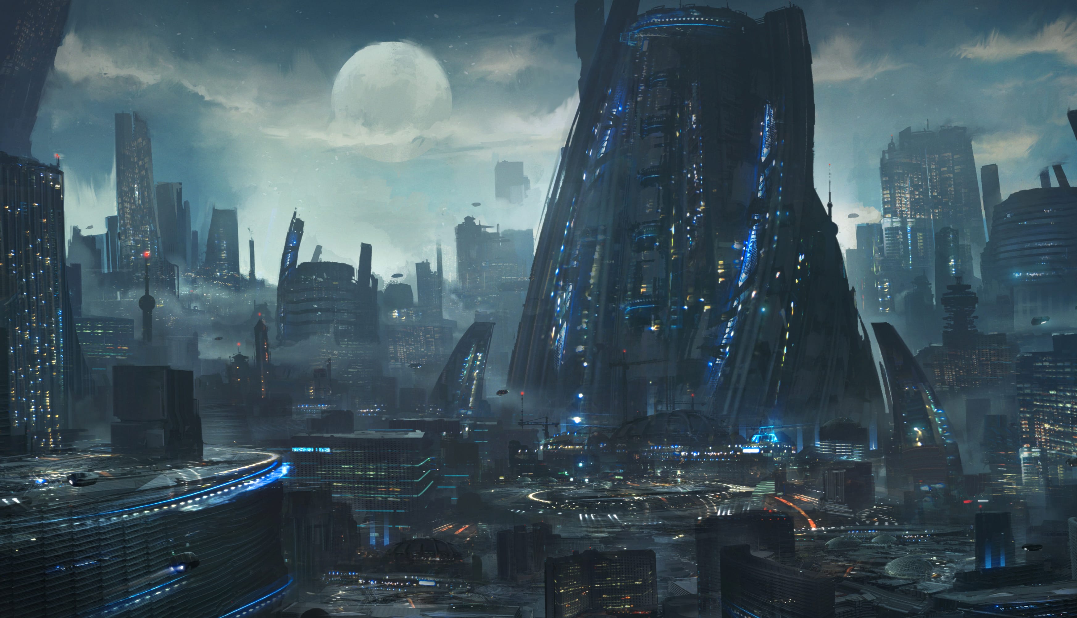 Futuristic Moonlit Sci-Fi City - wallpapers HD quality