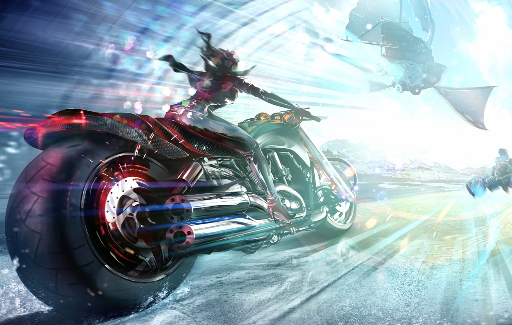 Futuristic Race of a Sci-Fi Motorcycle Escape wallpapers HD quality