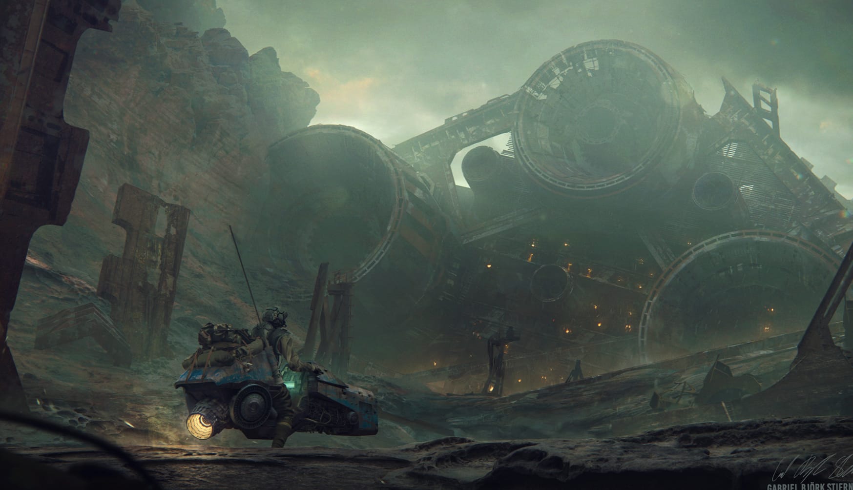 Futuristic Wreck Exploration - Sci-Fi at 1536 x 864 HD size wallpapers HD quality