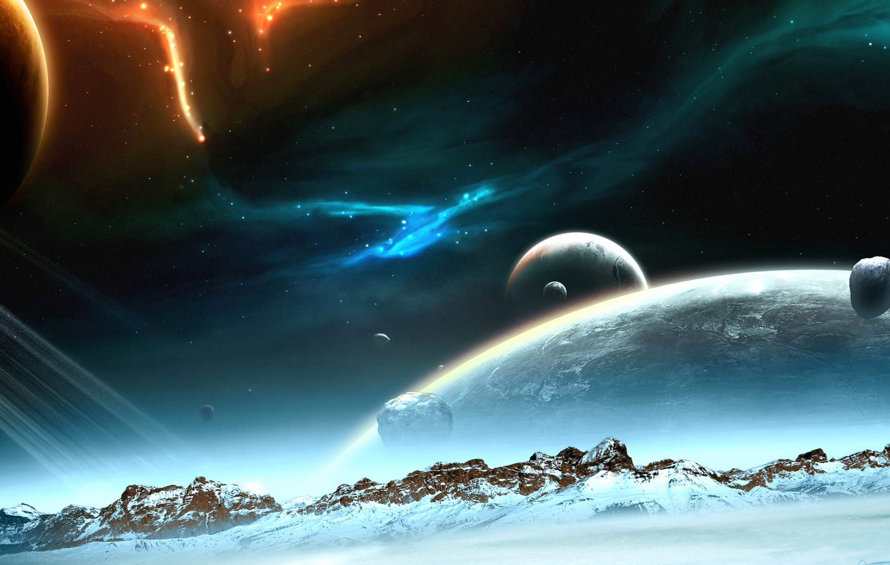 Galactic Dawn Star and Planet Rise wallpapers HD quality