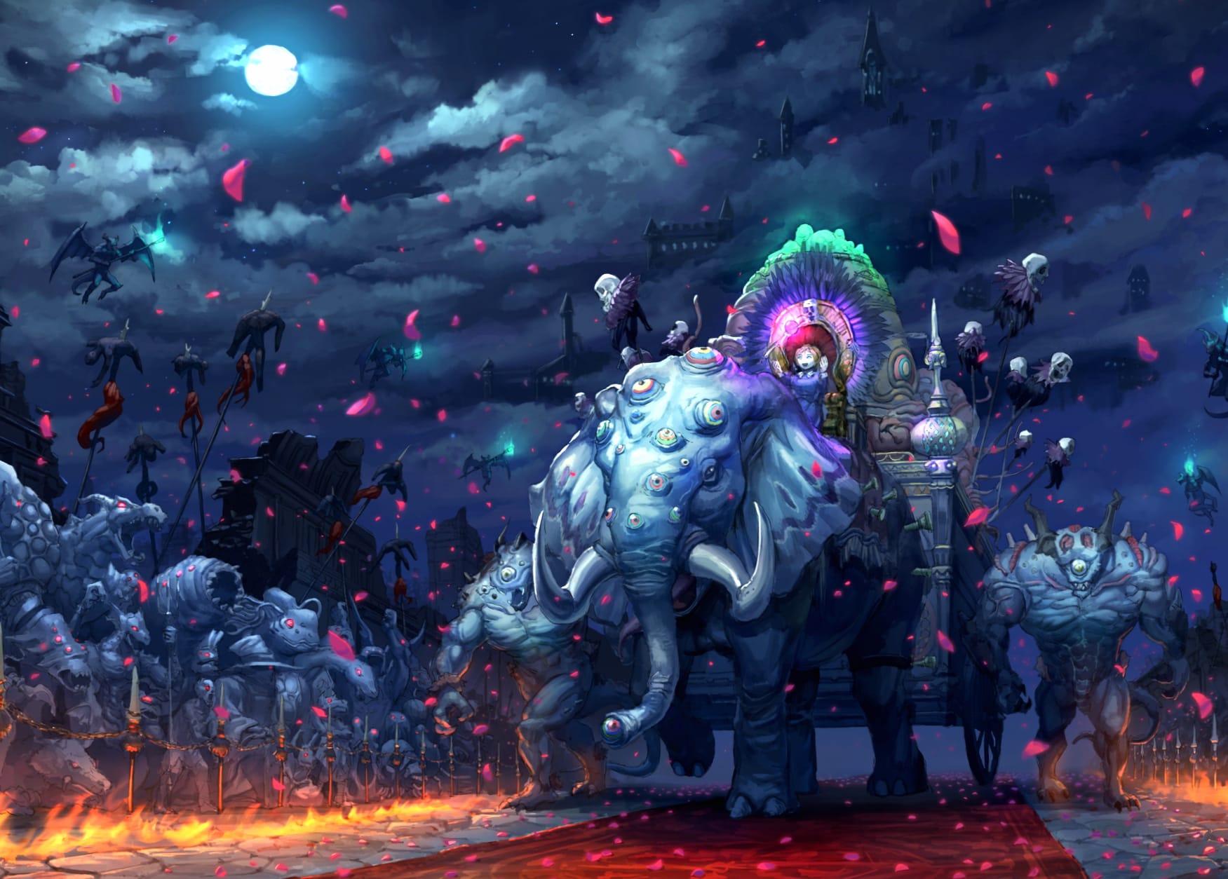 Giant Night Elephant with Flowers - Anime wallpapers HD quality