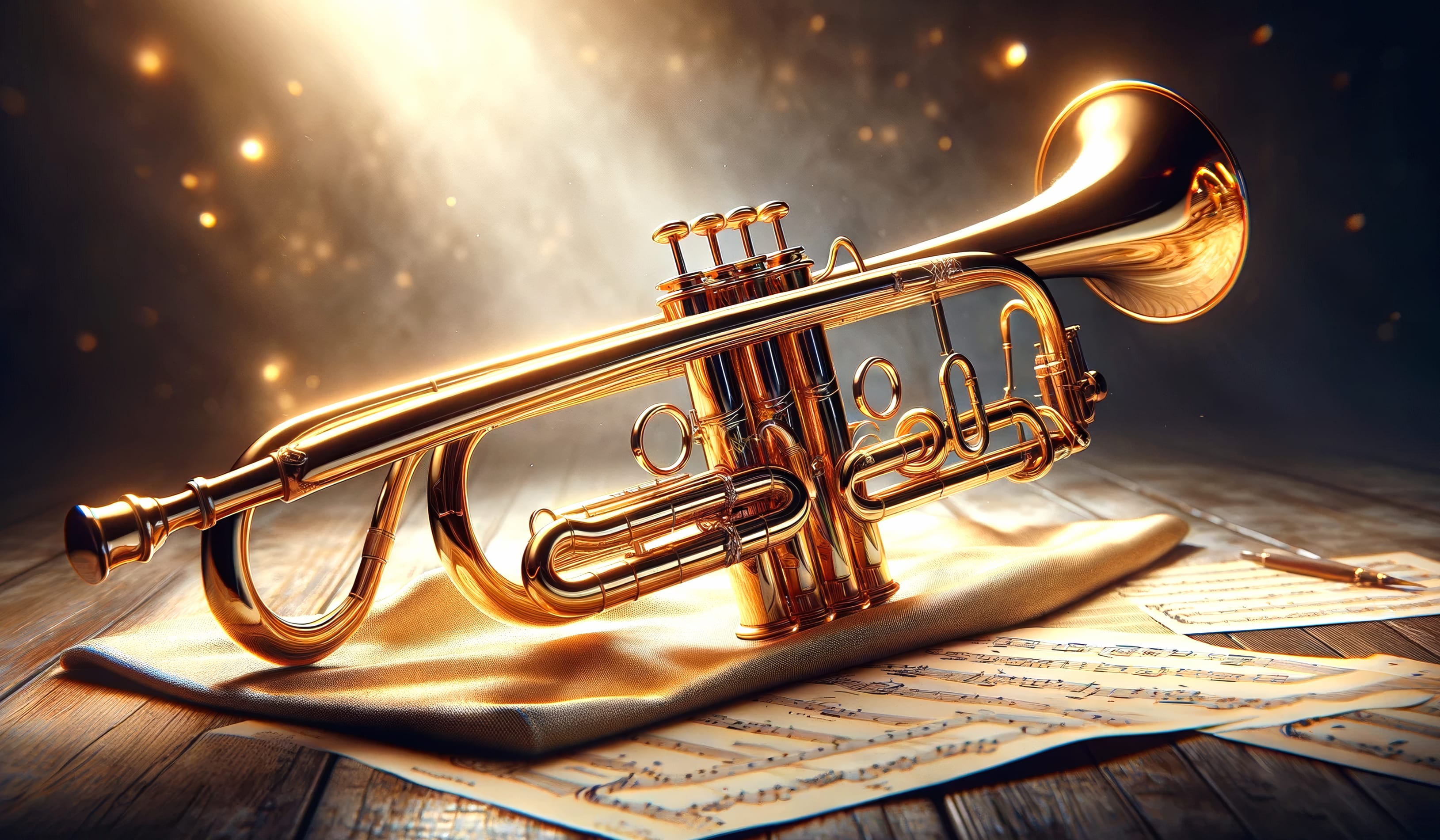 Gleaming Trumpet on Sheet Music wallpapers HD quality