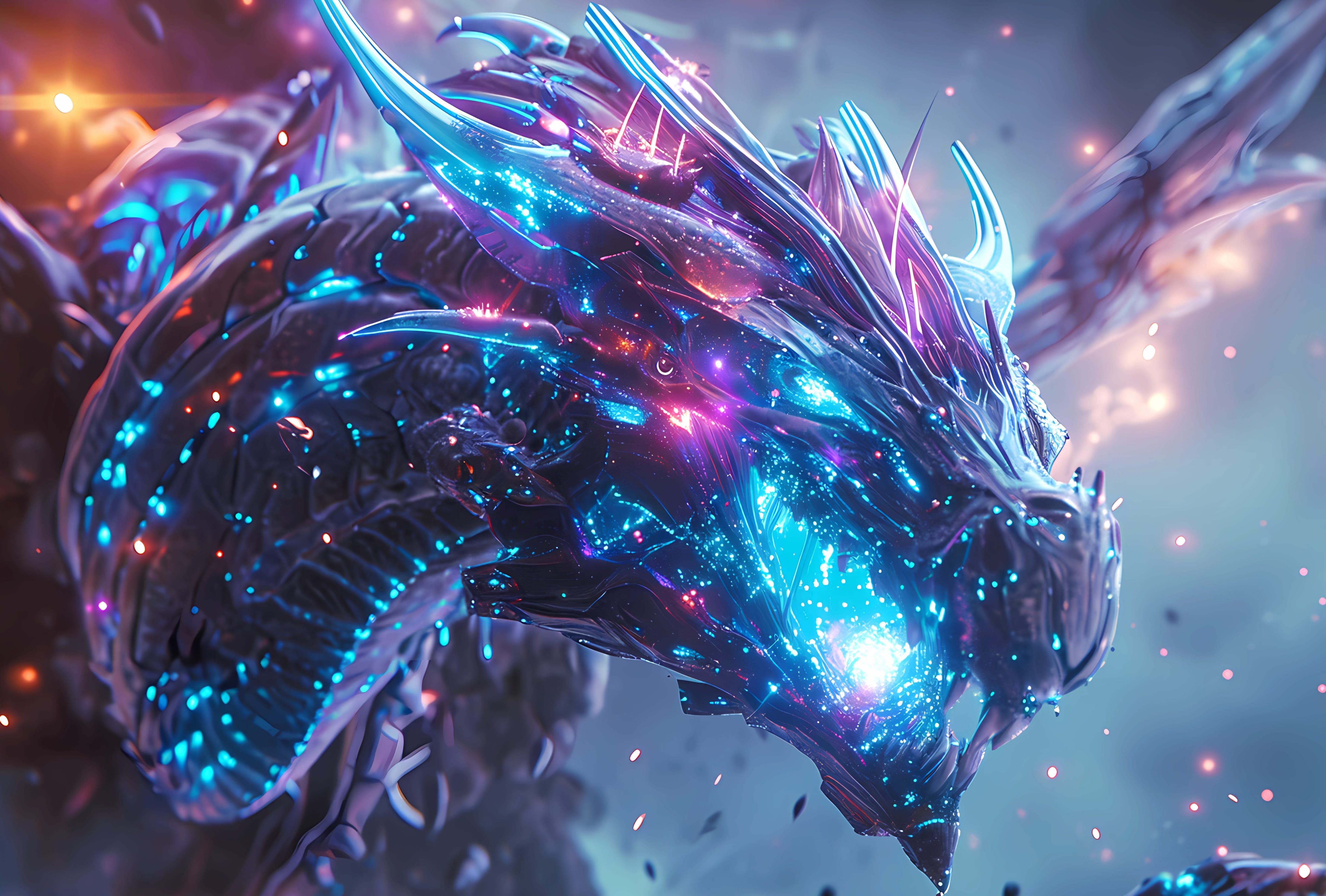 Glowing crystal cyber dragon at 1280 x 960 size wallpapers HD quality