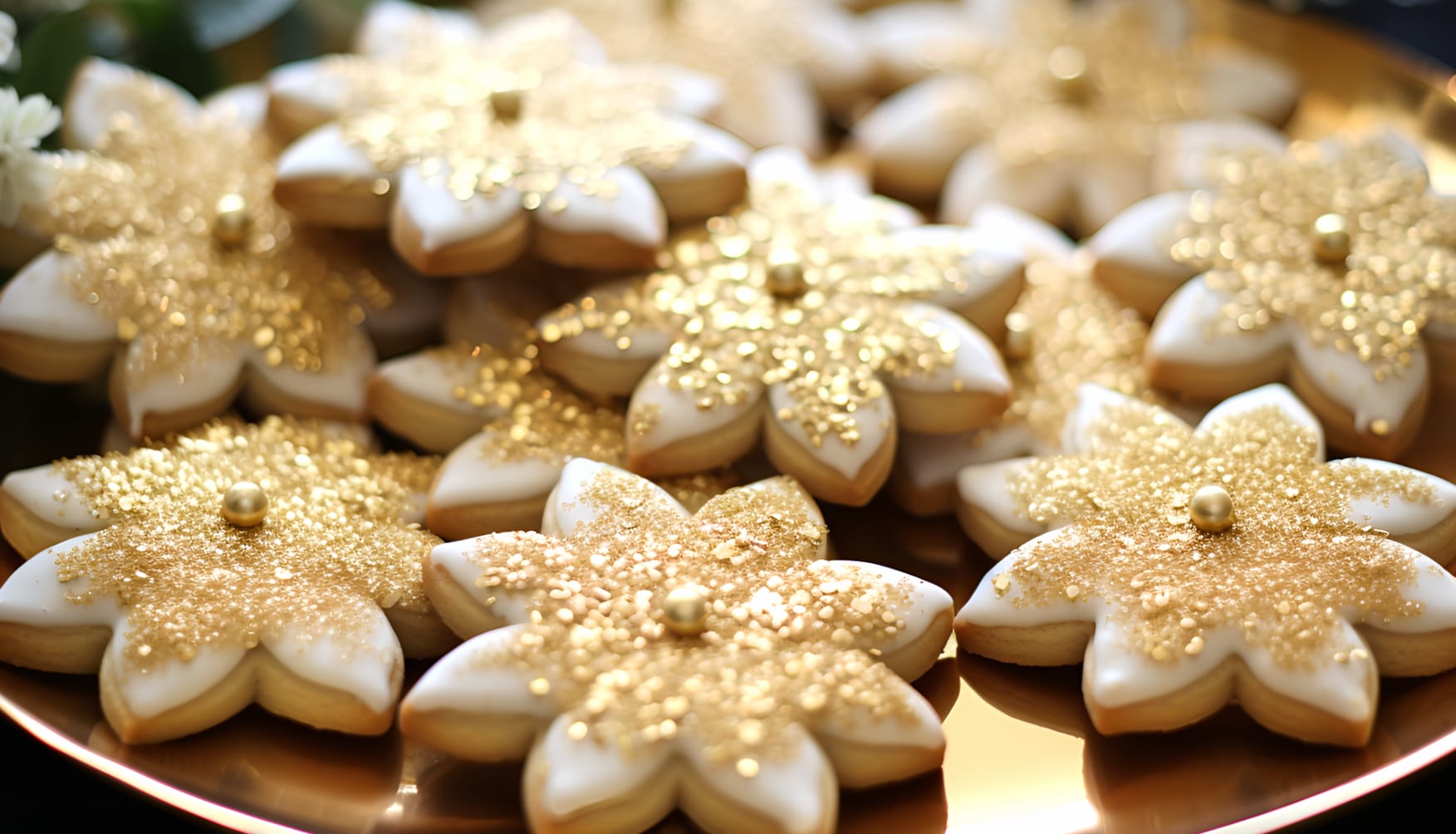 Golden Glitter Flower Cookies wallpapers HD quality