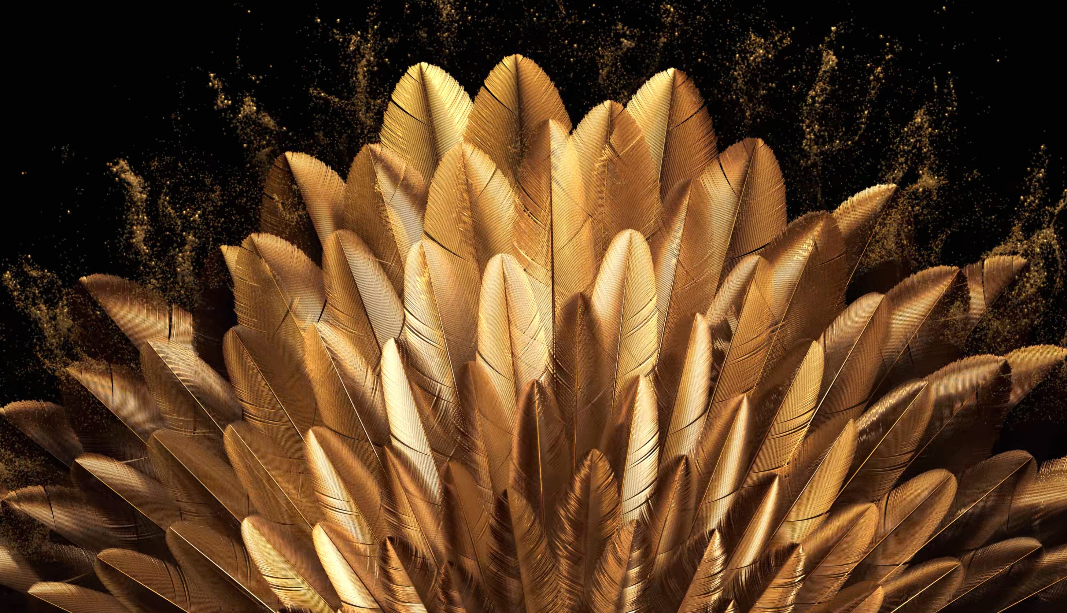 Golden Peacock feathers at 1024 x 768 size wallpapers HD quality