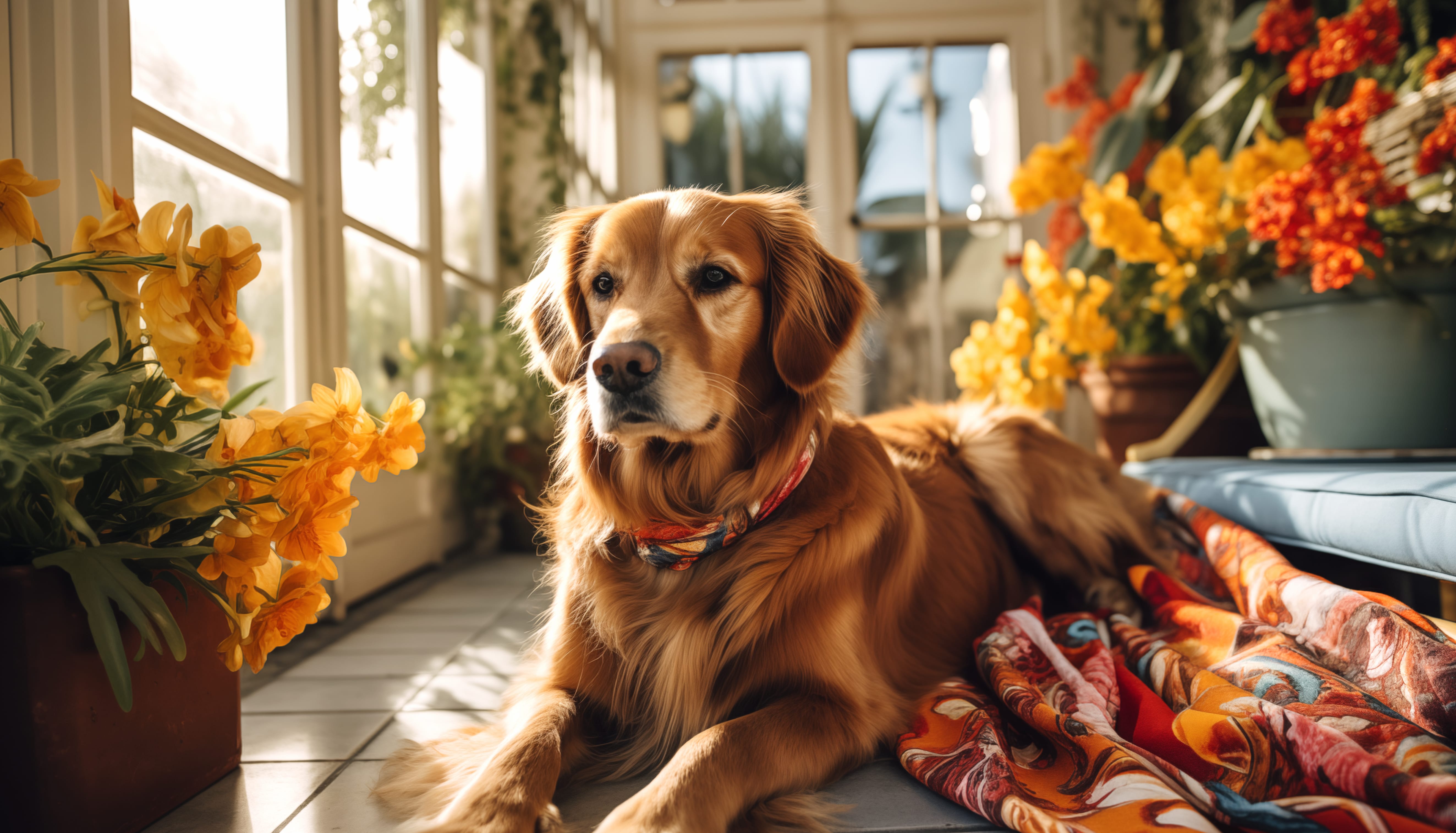 Golden Retriever Relaxing in Sunny Room at 1280 x 960 size wallpapers HD quality