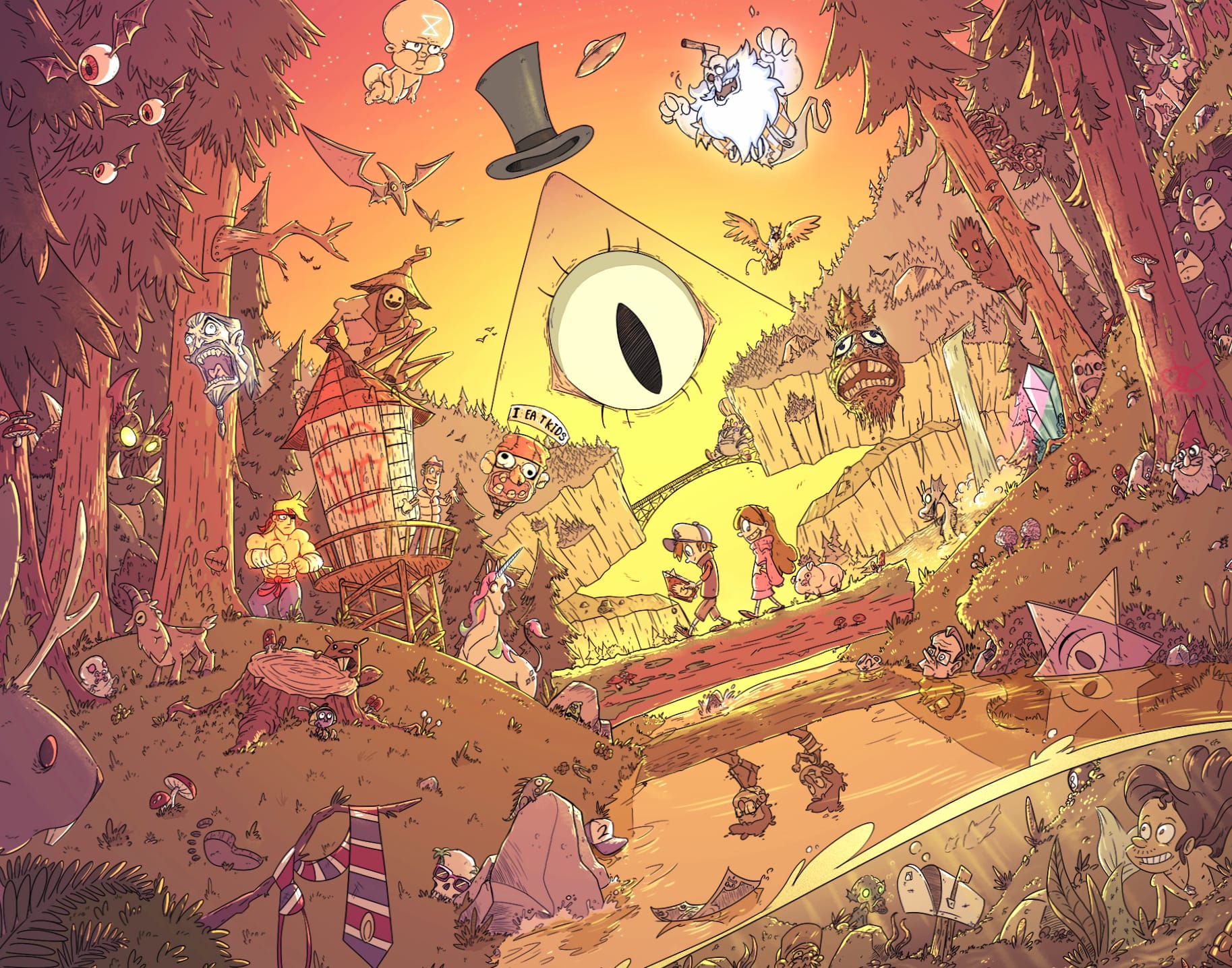 Gravity Falls with Stanley, Mabel, and Bill Cipher at 1920 x 1080 HD size wallpapers HD quality