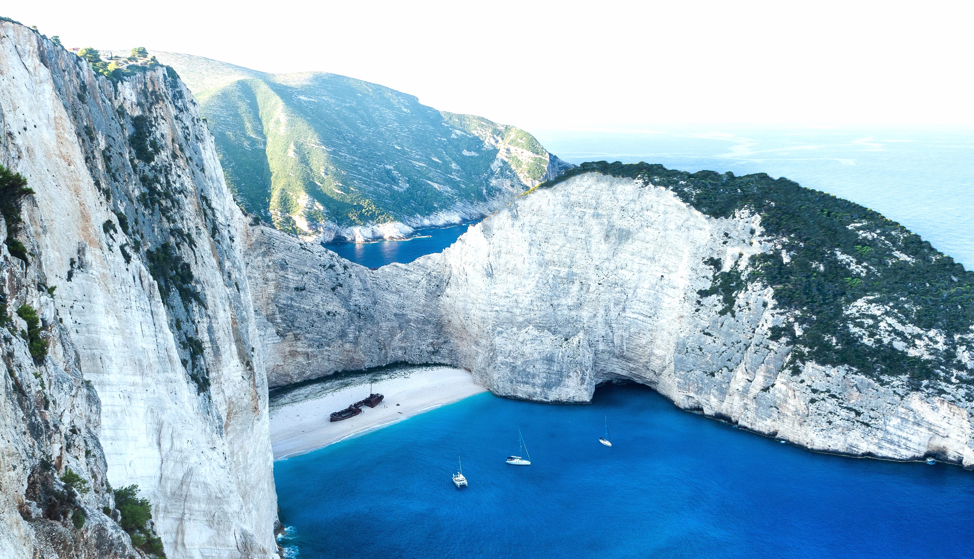 Greece Cove Navagio Beach Zakynthos Nature Coastline wallpapers HD quality