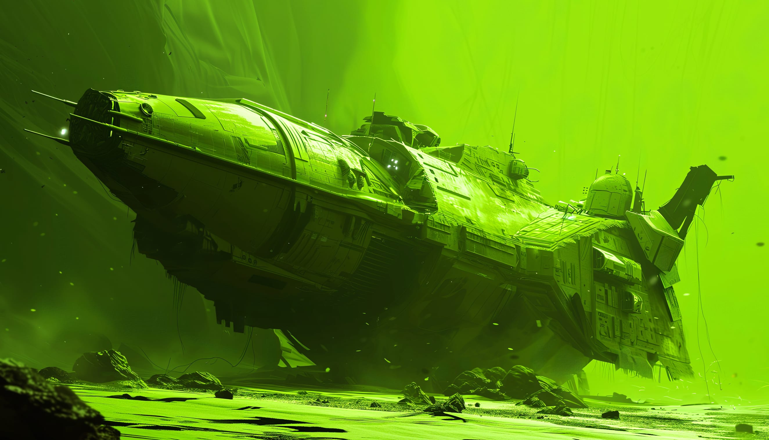 Green Nebula Crash HD Spaceship Wallpaper wallpapers HD quality