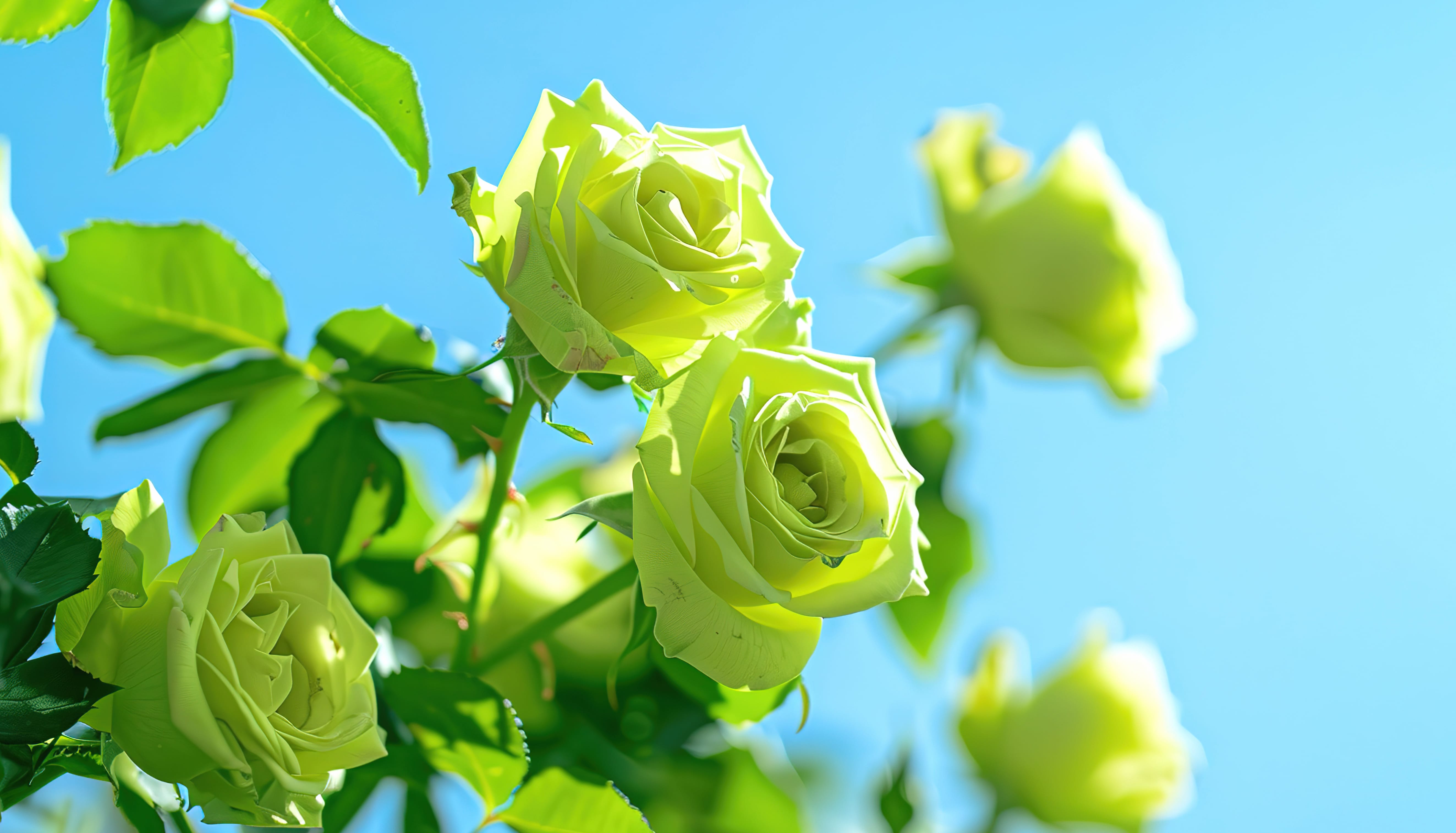 Green roses under blue sky at 1600 x 900 HD size wallpapers HD quality